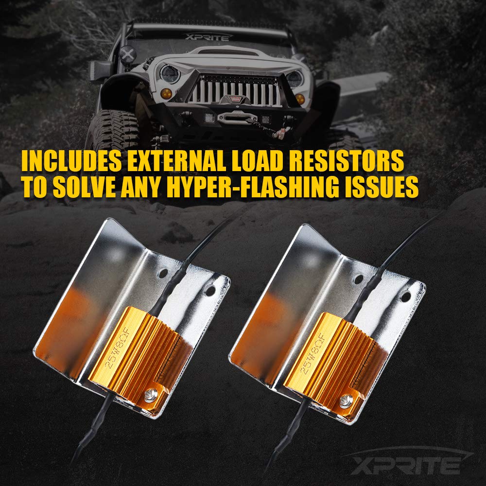 Xprite Amber Led Turn Signal Light W/Smoke Lens, Aluminum Front Blinker Lights Compatible With 2007-2018 Jeep Wrangler Jk
