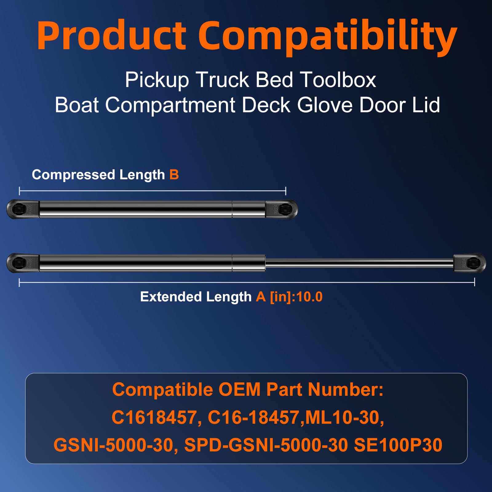 Qty (2) 10In Universal Gas Strut Shock Spring Prop -20Lb/89N- Lift Support Replacement For Pickup Truck Bed Toolbox, Gsni-5000-2