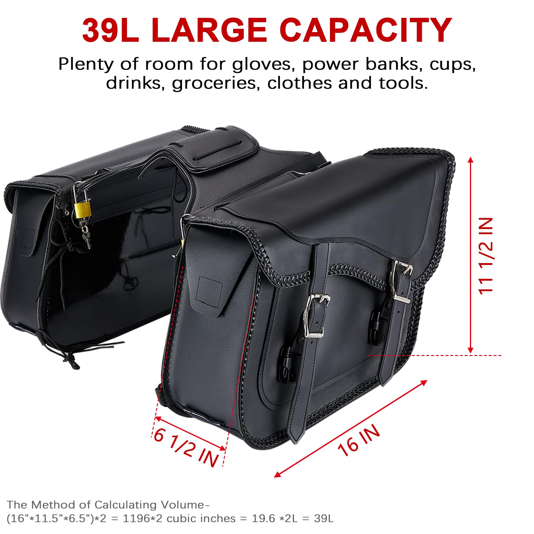 Dream Apparel Faux Leather Motorcycle Saddle Bags Throw Over Saddlebags, PVC Motorcycle Side Bags for Honda Shadow Sportster Sof