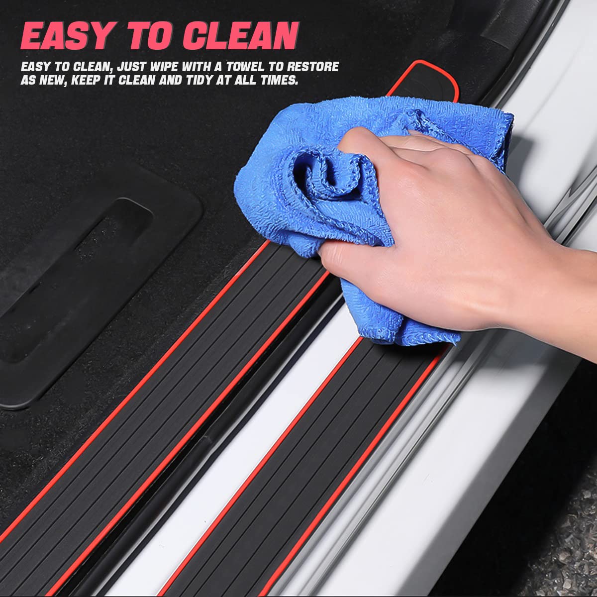 4Pcs Car Door Sill Plate Protectors, Auto Door Entry Guards Sill Scuff Cover Panel Step Protector, Pvc Rubber Anti-Scratch Front Rear Door Pedal, Car Accessories For Most Vehicles (Black/Red)