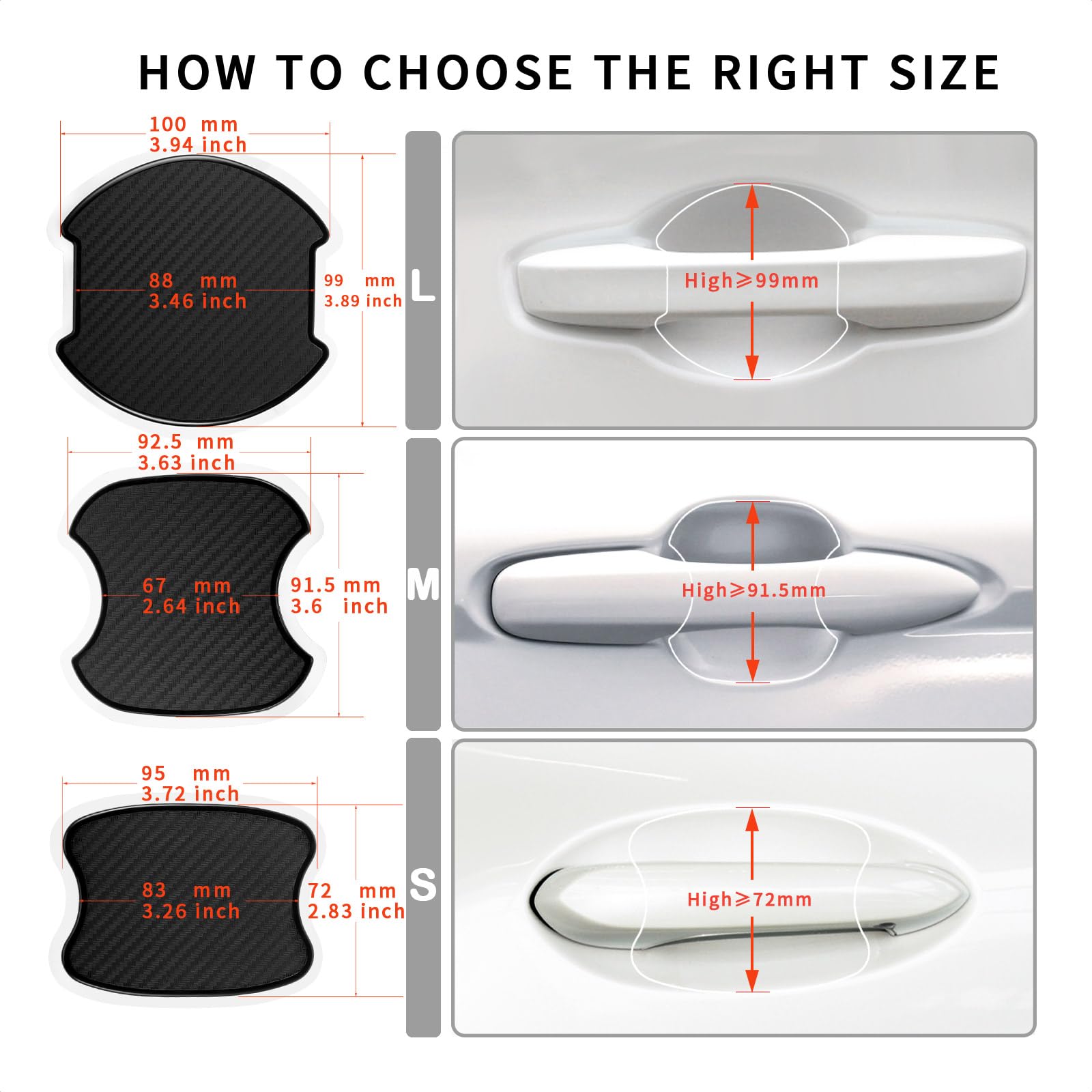 TANGSEN 4Pcs Universal 3D Carbon Fiber Texture Automotive Door Cup Handle Recess Paint Protector Cover Scratch Non-Marking Black