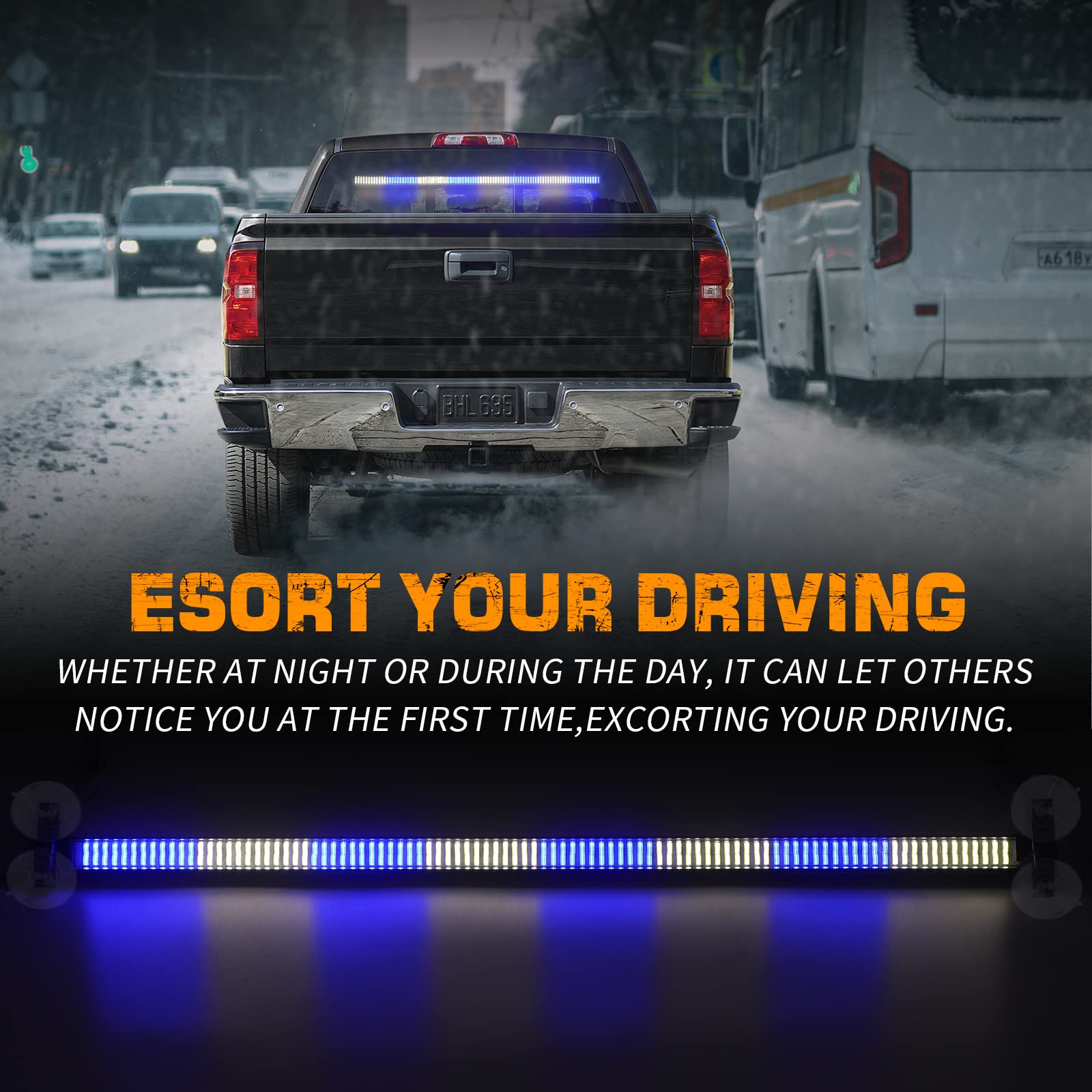 Xridonsen 35 Inch Traffic Advisor Light Bar 144 Led Blue White Emergency Warning Flashing Safety Interior Windshield Strobe Poli