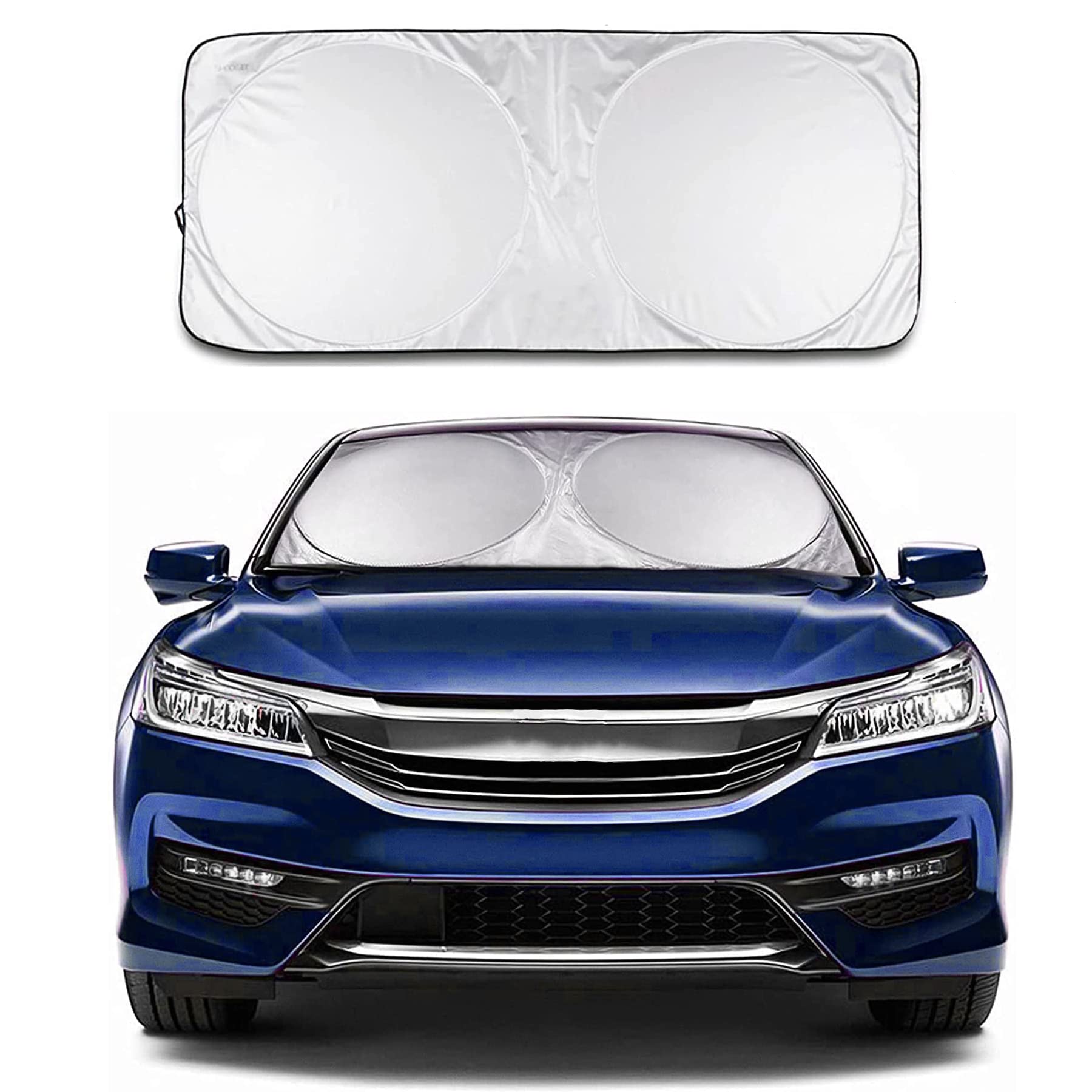 Justtop Car Sun Shade Windshield - Foldable Sun Car Window Shield 210T Coated Silver Cloth Reflective Polyester Material Blocks 99% Uv Rays, Fits Most Windshields(X-Large 65.7 X 37.4In)