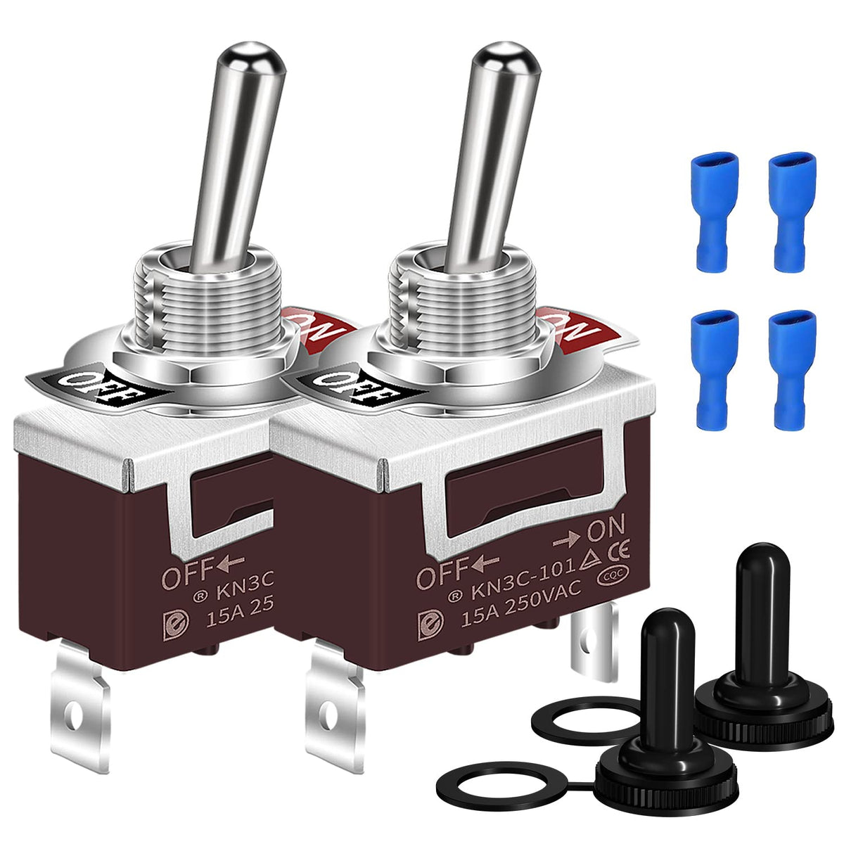 DaierTek SPST Waterproof Toggle Switch 12V DC 30A 125VAC 20A Marine Heavy Duty 2 Pin ON Off Spade Terminals for Automotive Car B