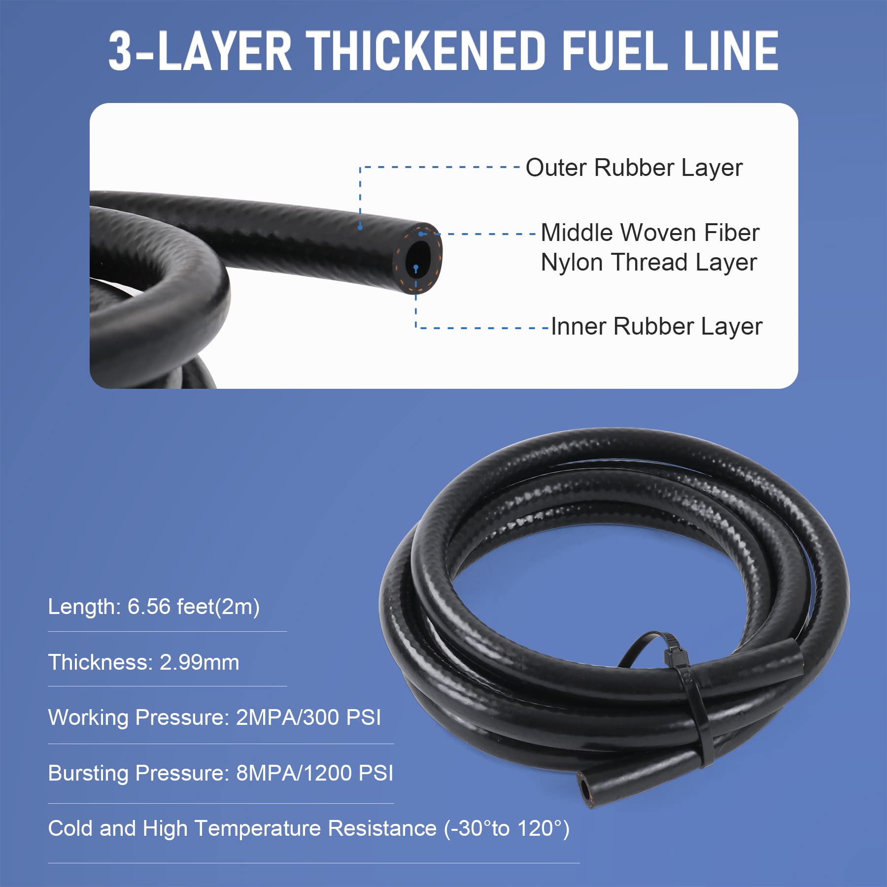 Universal Electric Fuel Pump Kit 12V 3-6 Psi Low Pressure With Fuel Filters 10 Hose Clamps 6.56 Ft 5/16'' Id Fuel Line Replaceme