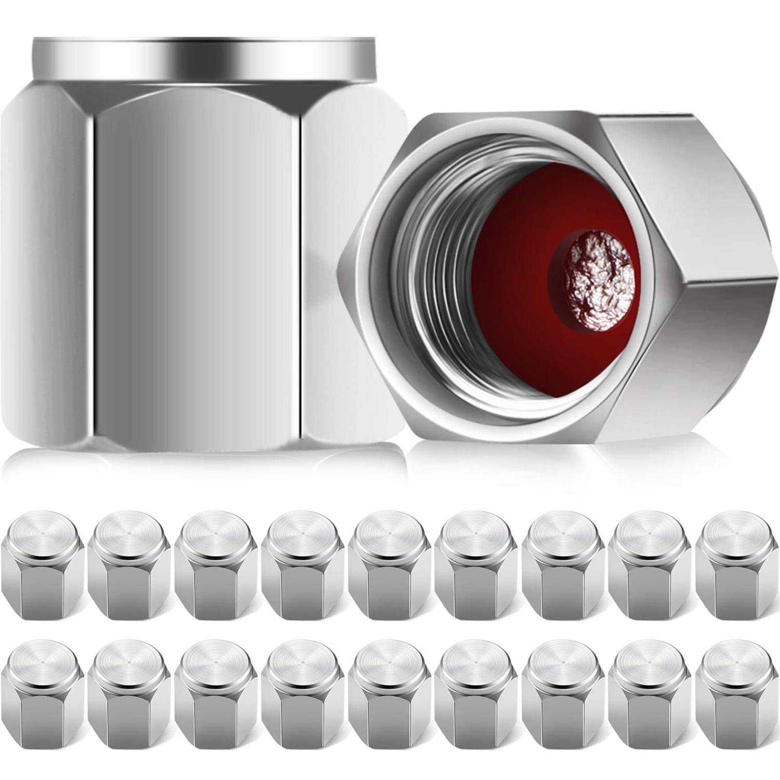 20 Pieces Tire Valve Caps Aluminum Valve Stem Caps In Hexagon Shape With Rubber O-Ring Seal Stem Covers Universal Fits For Car T