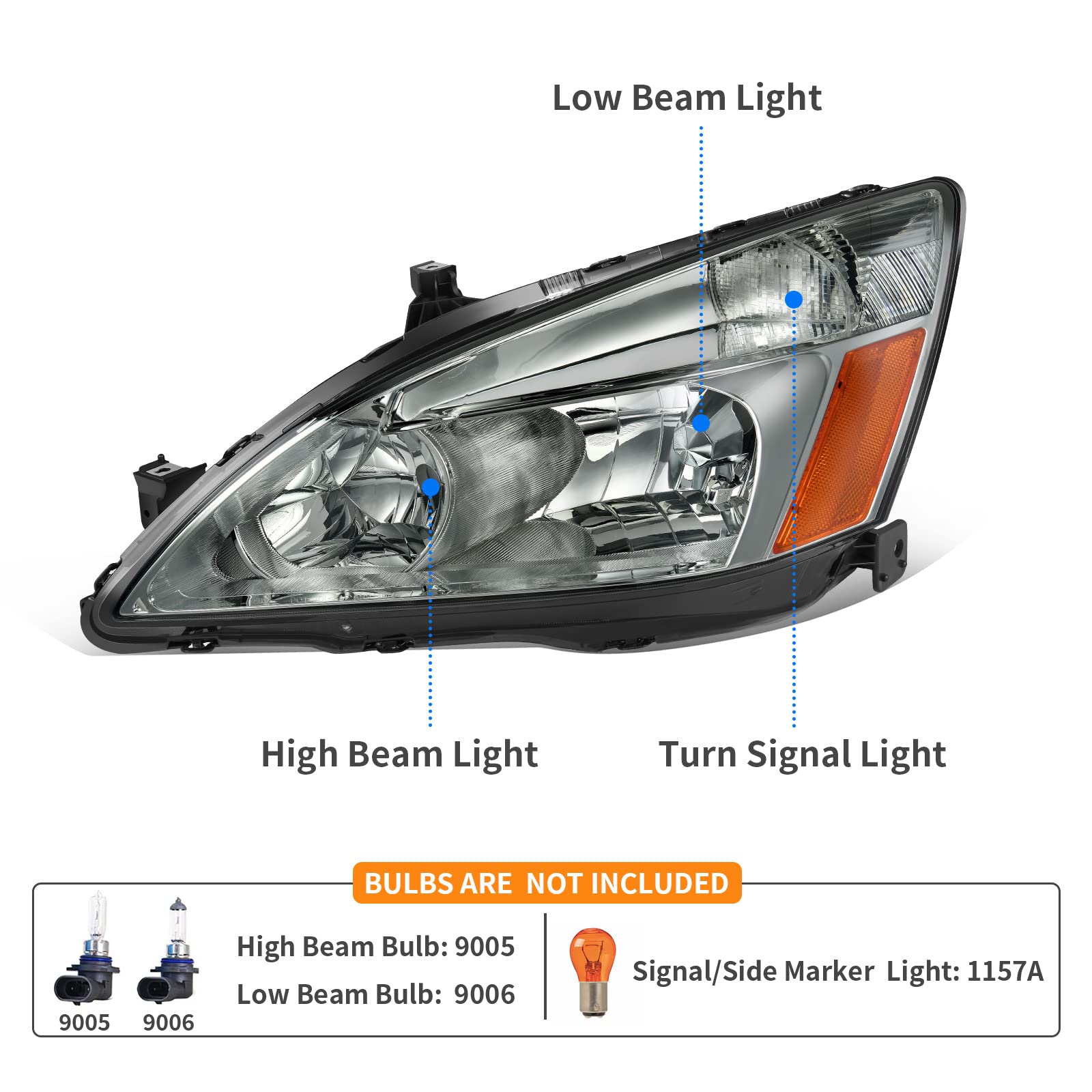 Dwvo Headlight Assembly Compatible With 03-07 2003 2004 2005 2006 2007 Accord Replacement Headlamps Chrome Housing Smoke Lens