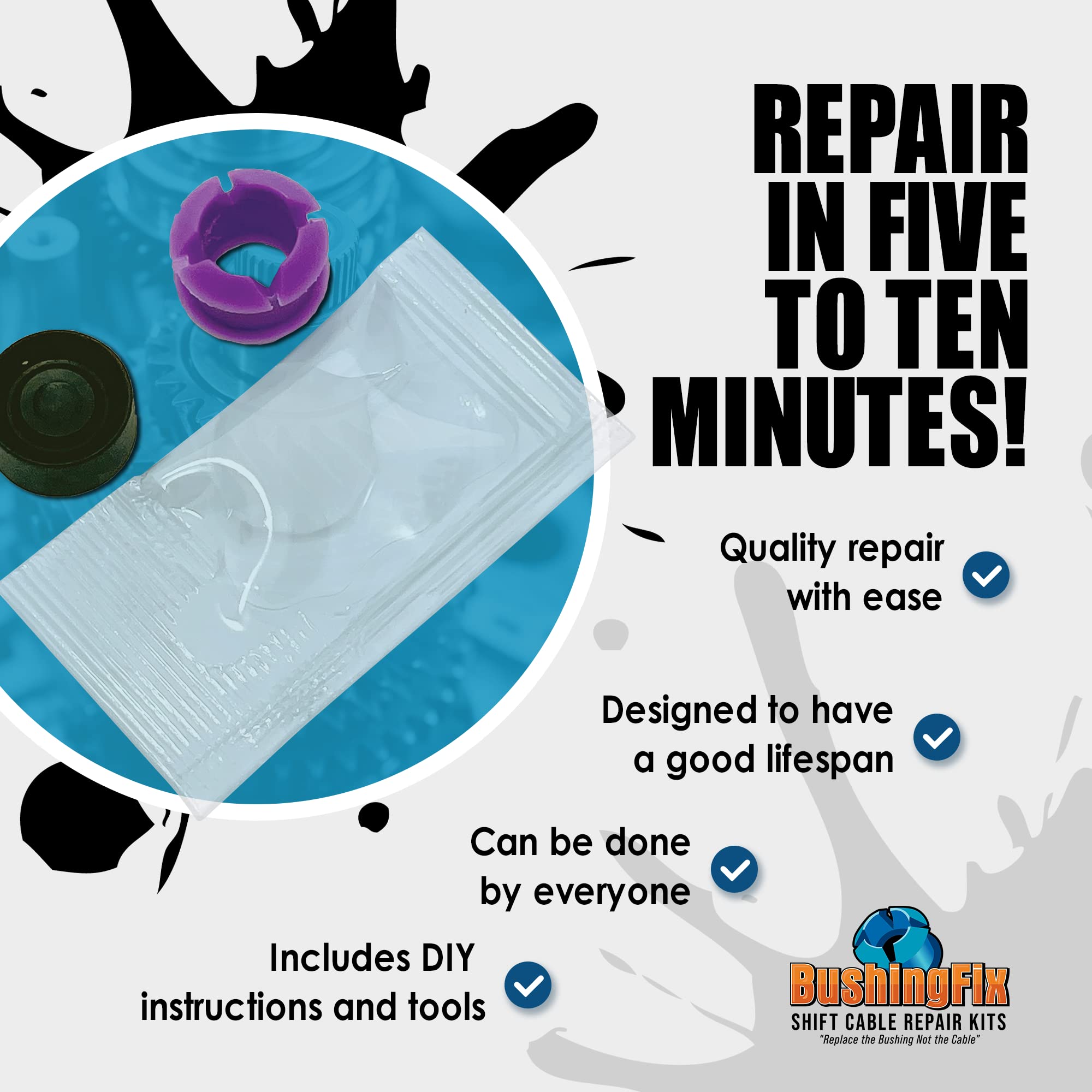 Bushingfix Bp1Kit - Automatic Transmission Shift Cable Bushing Repair Kit, Replacement Shifter Cable Bushing, Quality Transmission Repair Kit, Compatible With Nissan, Toyota, Hyundai, And Other Brands