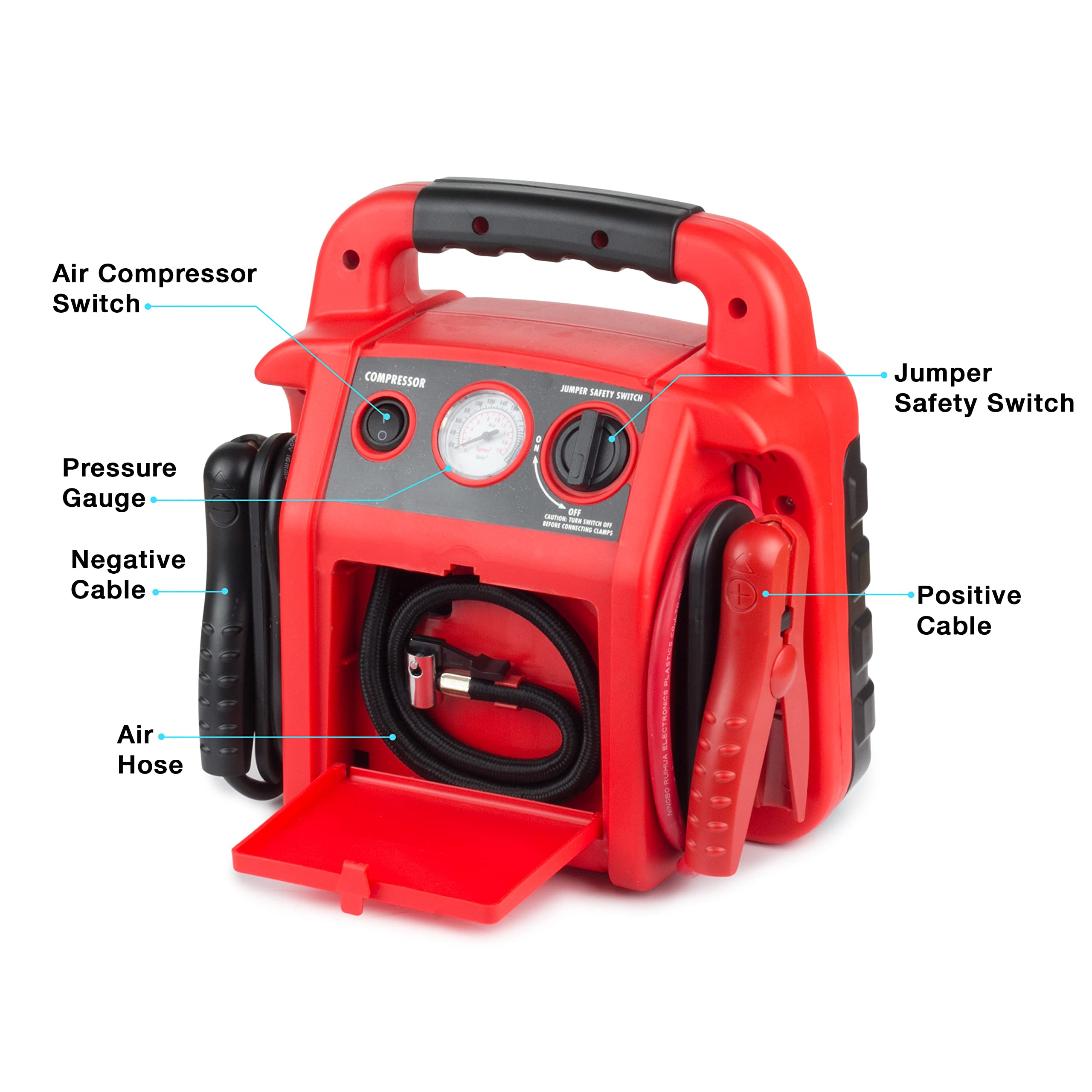 Wagan EL7552 Jumpboost V10 Air 1000 Peak Amps 12V Jump Starter with 260 PSI Powerful Air Compressor Tire Inflator, 1 Built-in DC