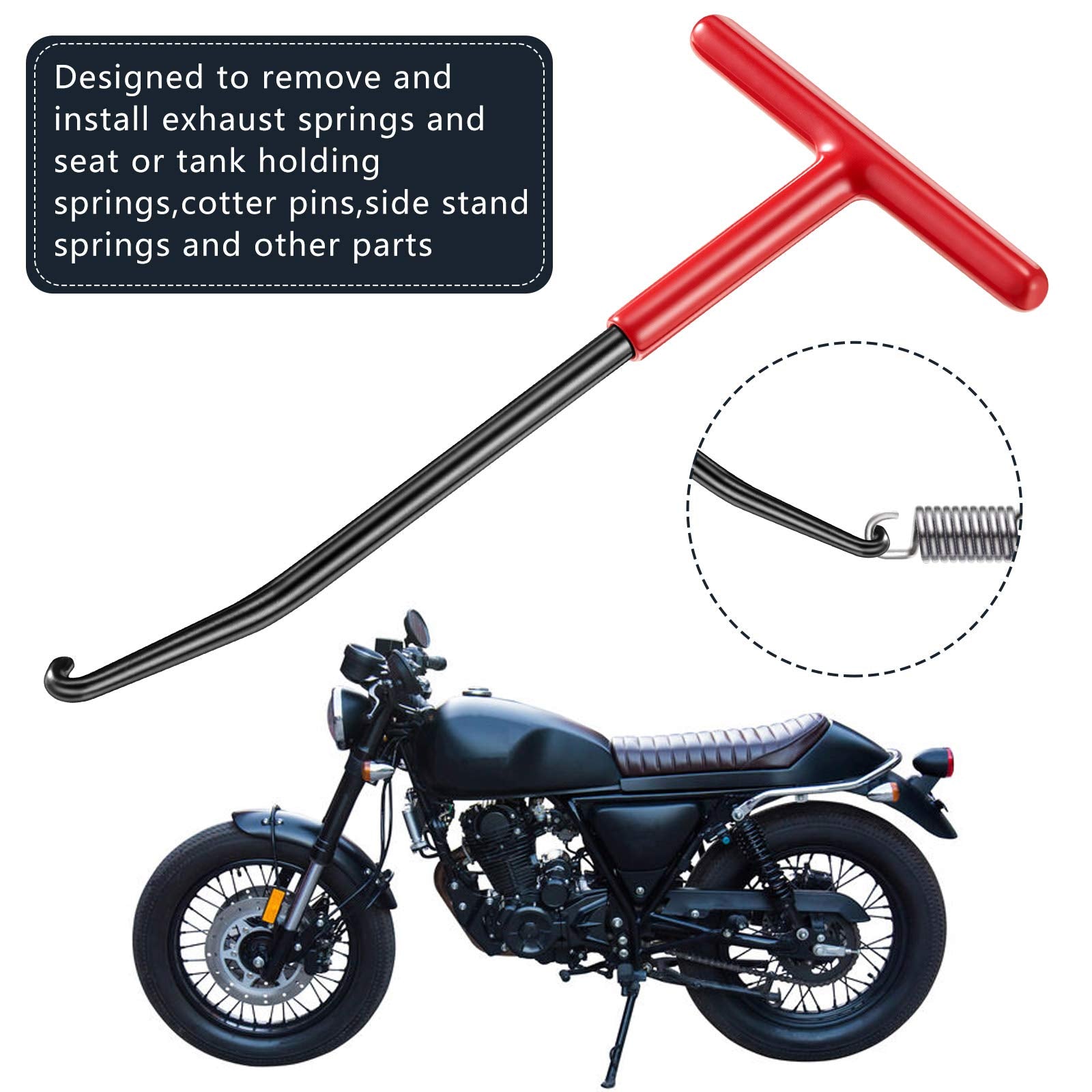2 Pieces Exhaust Spring Puller Tool Motorcycle Exhaust Spring Hooks, T Handle Exhaust Spring Hooks Snowmobile Spring Puller Remo