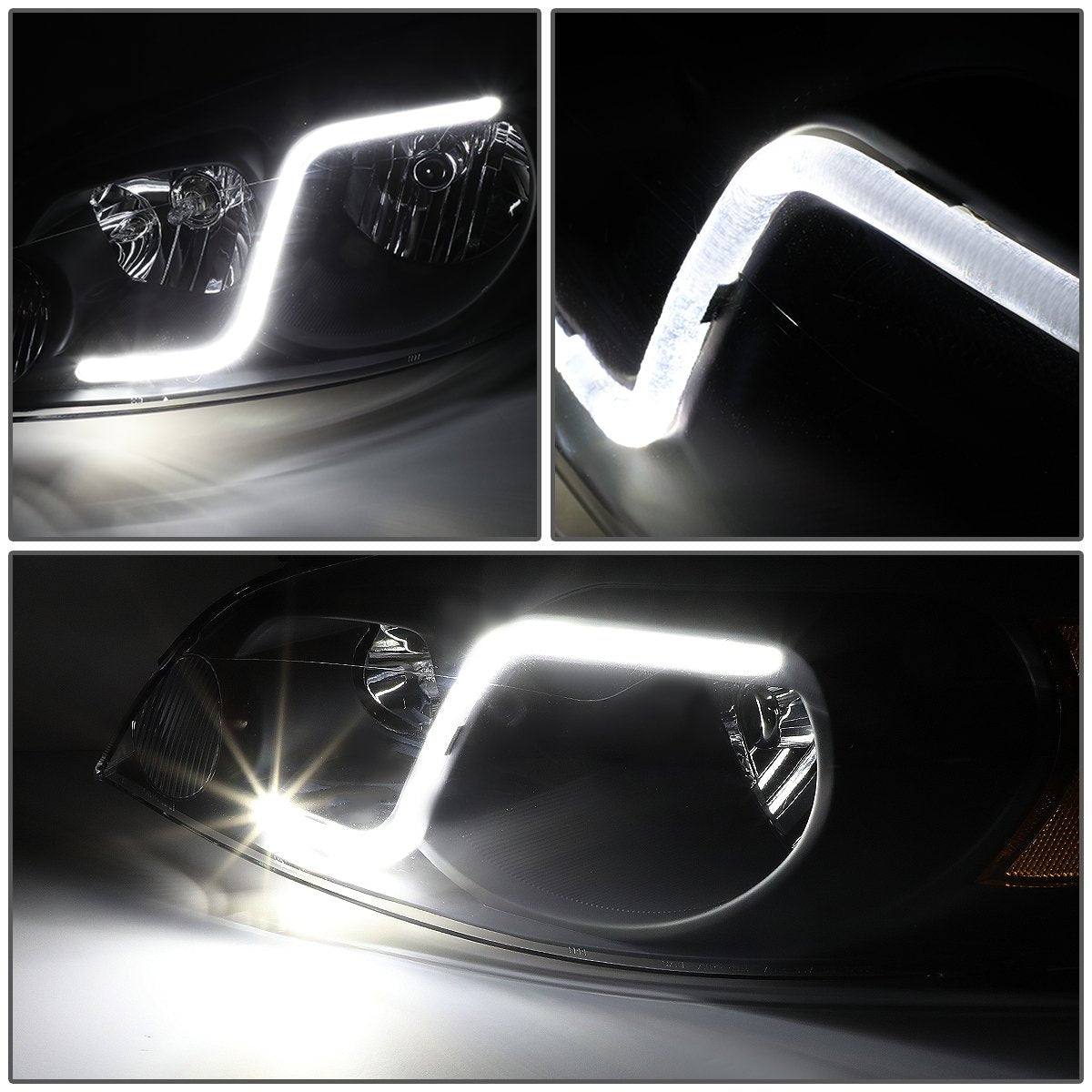 Dna Motoring Hl-Lb-Ci06-Bk-Am Black Amber Headlights With Led Day Running Light Strip Replacement For 06-13 Impala