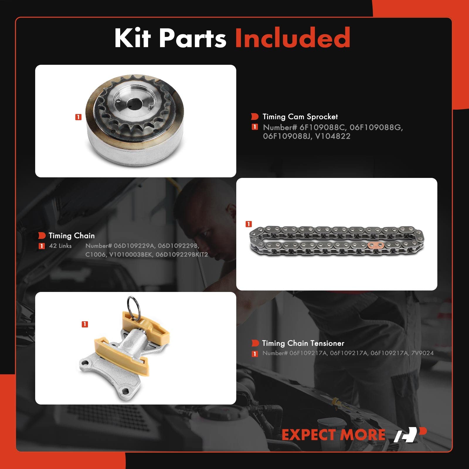 A-Premium Engine Timing Chain Kit W/Tensioner [fits DOHC, 4Cyl 2.0L] Compatible with Volkswagen Eos, GTI, Jetta 06-09, Passat &