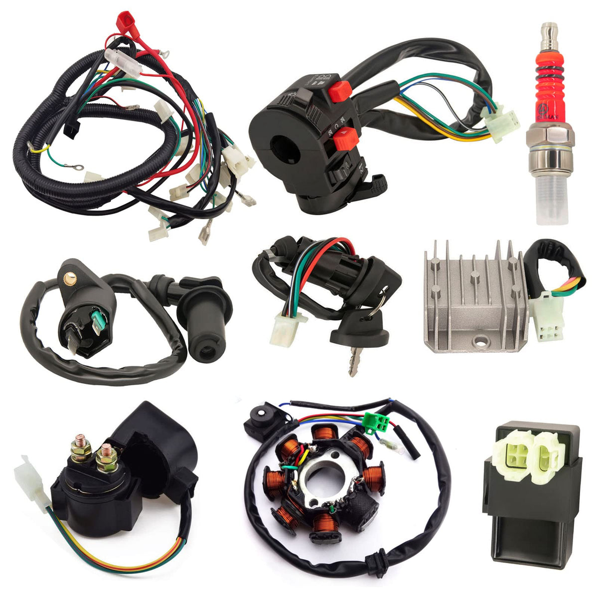 Complete Electric Wiring Harness Kit ATV Wire for GY6 150cc 125cc Scooter Moped 4-Stroke Engine with CDI Stator Regulator Igniti