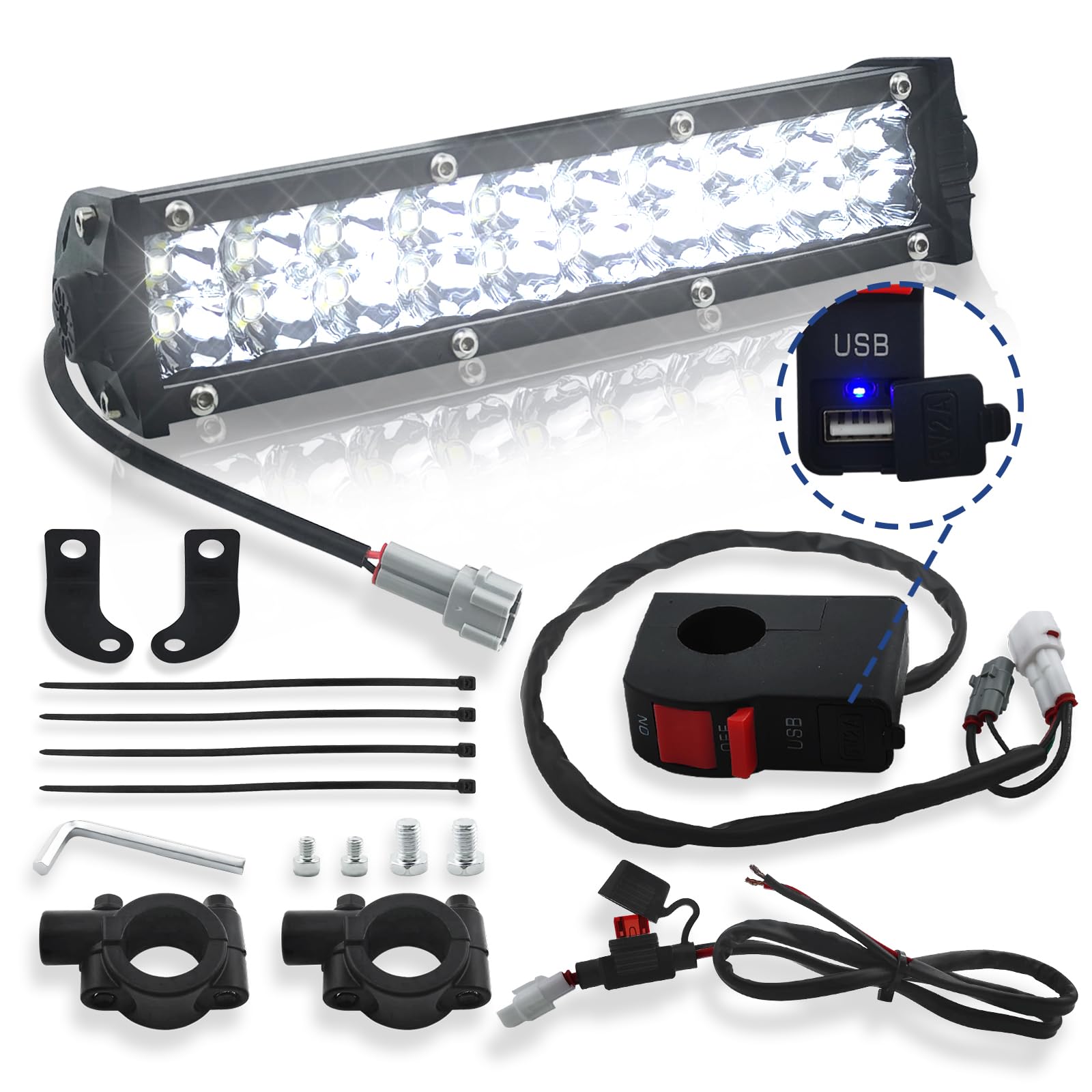 MLWRID Dirt Bike Light Bar Kit with USB Socket Compatible for Honda CRF110 CRF250R CRF450R,for Kawasaki KLX110 KX250F KX450F,for