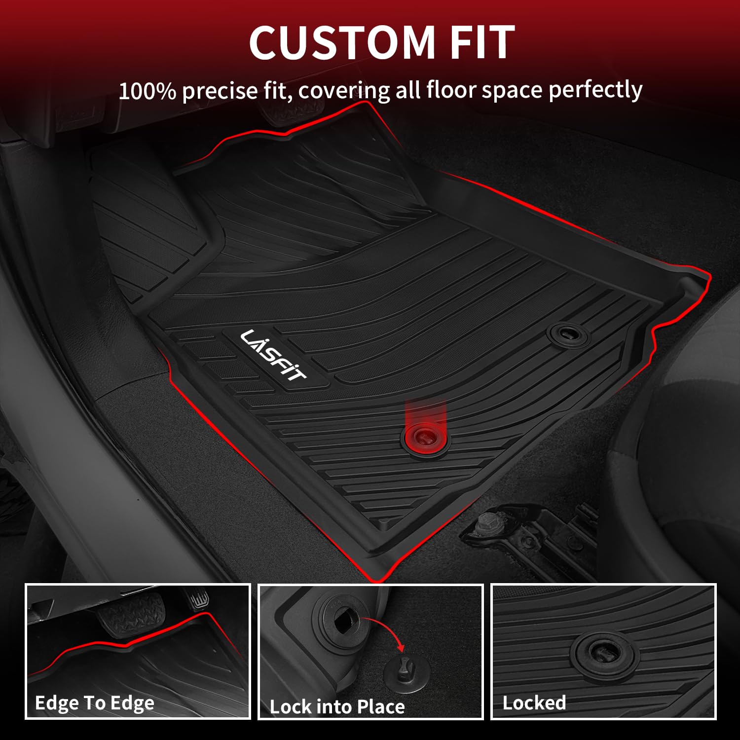 Lasfit Floor Mats For Toyota Tacoma 2016-2023 Double Cab (Only For Automatic) All Weather Custom Fit Floor Liner For Tacoma Sr/S