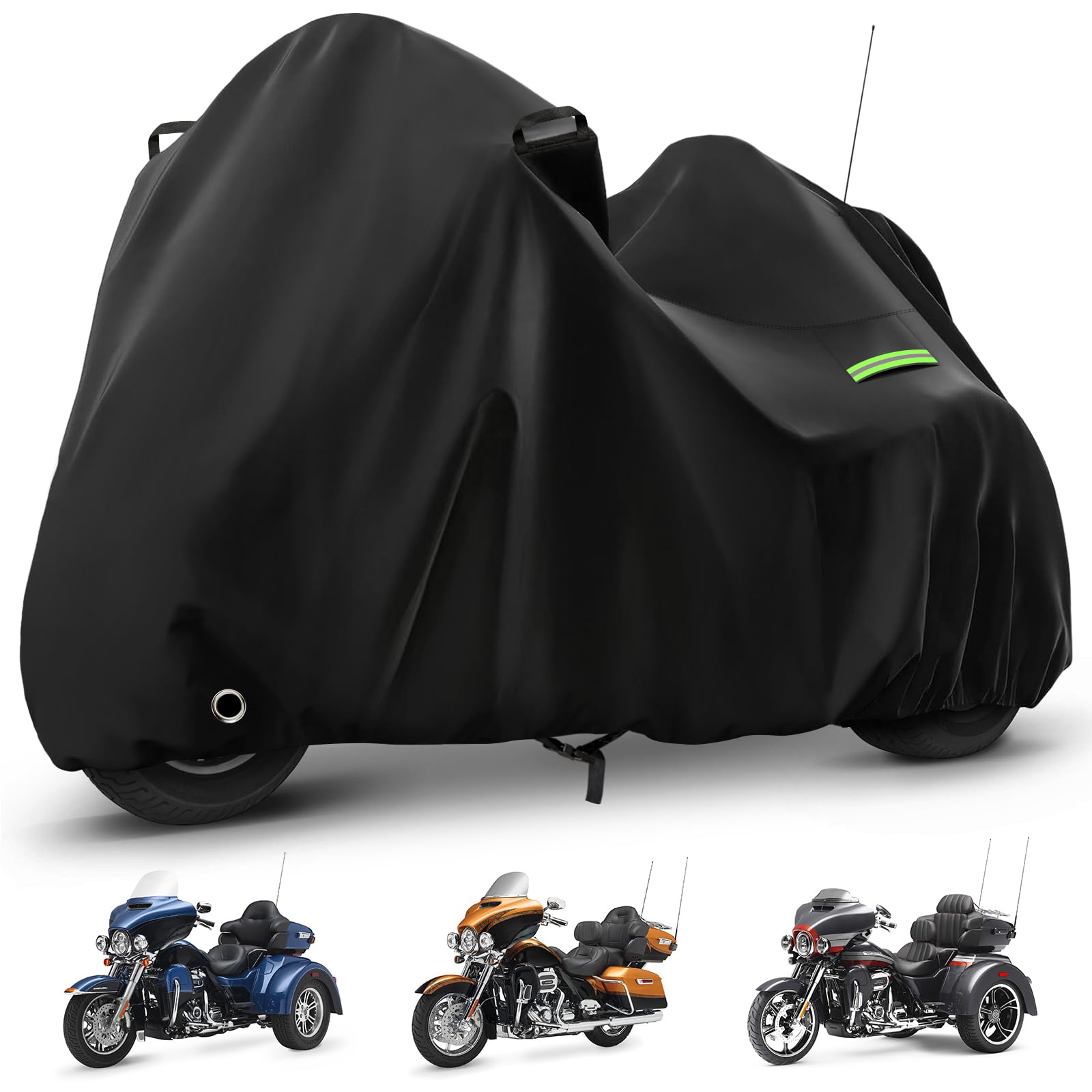 Motorcycle Cover Waterproof for Trike Models Freewheeler/CVO Version/Tri Glide Ultra/Gold Wing Trike, Heavy Duty Sun Rain Outdoo