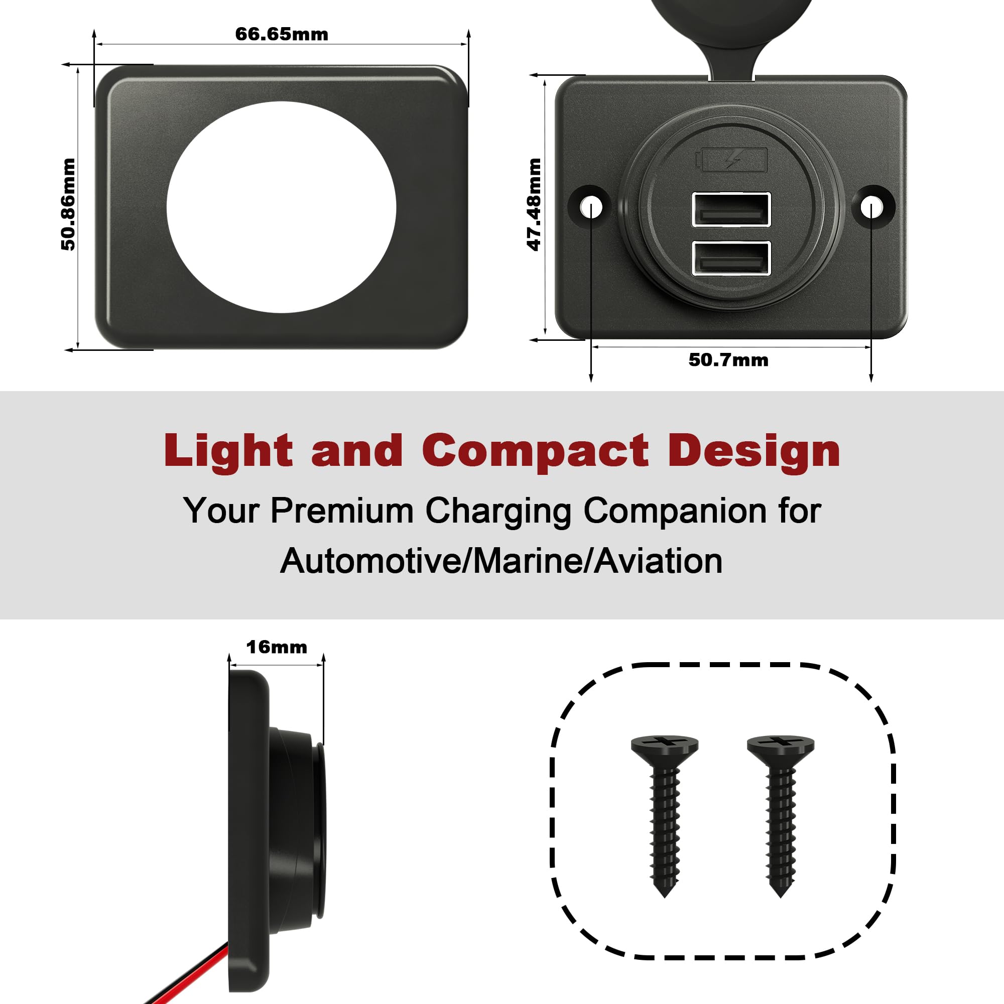 Panel Type C 12V Usb Car Charger Outlet, Damavo12V Cigarette Lighter Socket For Car Usb Port Bus Rv Boat Automotive Marine Atv T