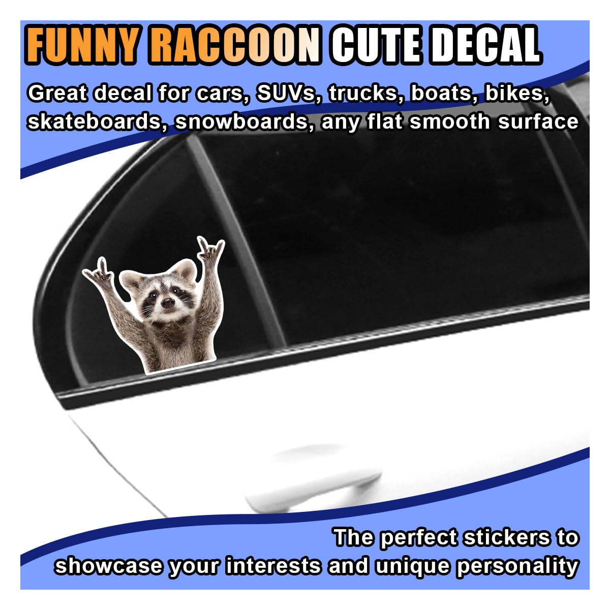 Funny Rocking Raccoon Sticker Decal - Cute Car Window Decal Waterproof Vinyl Sticker, 5.11  4.42 Inch Raccoon Pattern Car Laptop