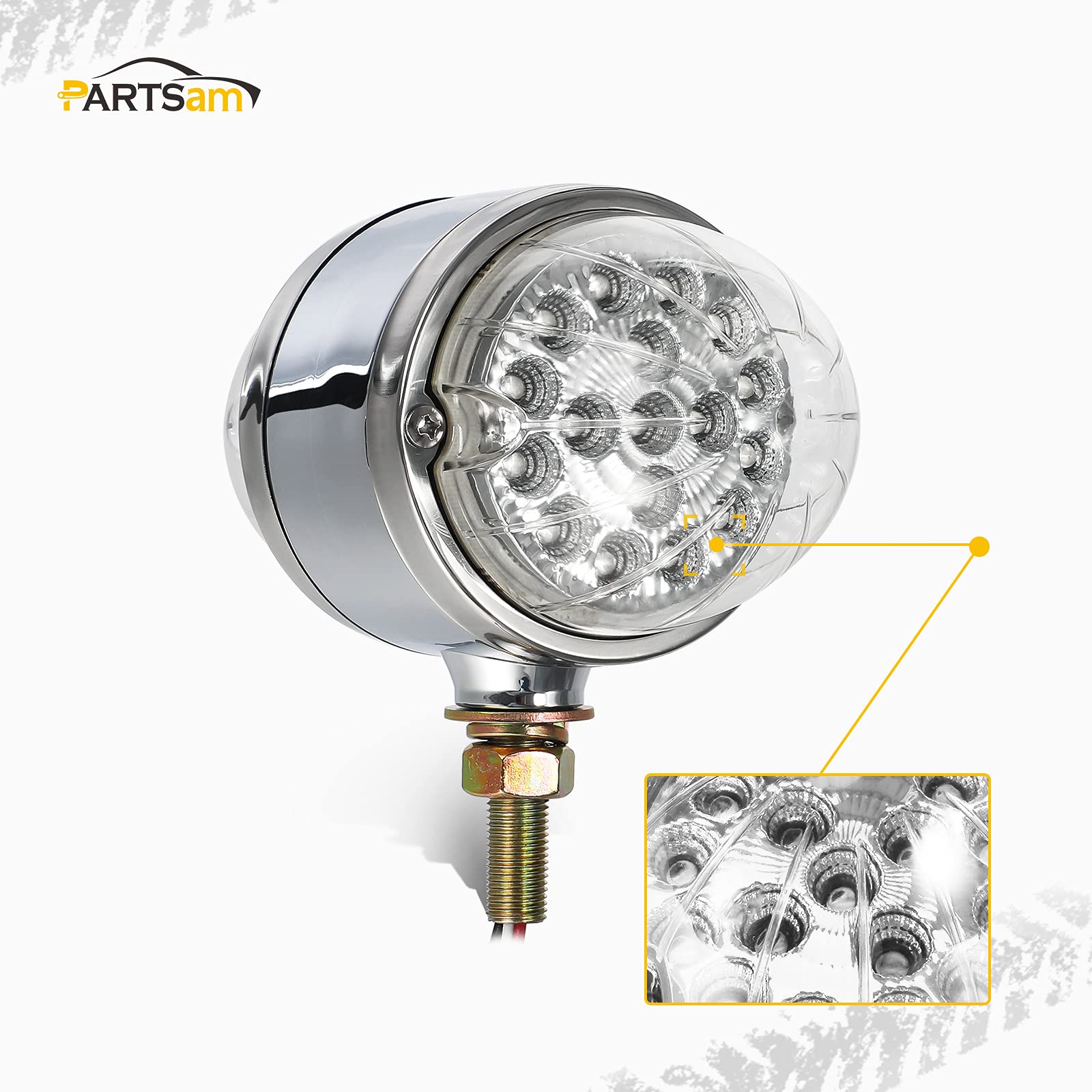 Partsam 2Pcs Amber/Red 17 Led Dual Revolution Watermelon Lights [Dot Approved], Plastic Chrome Double Face Auxiliary Lights, Ped