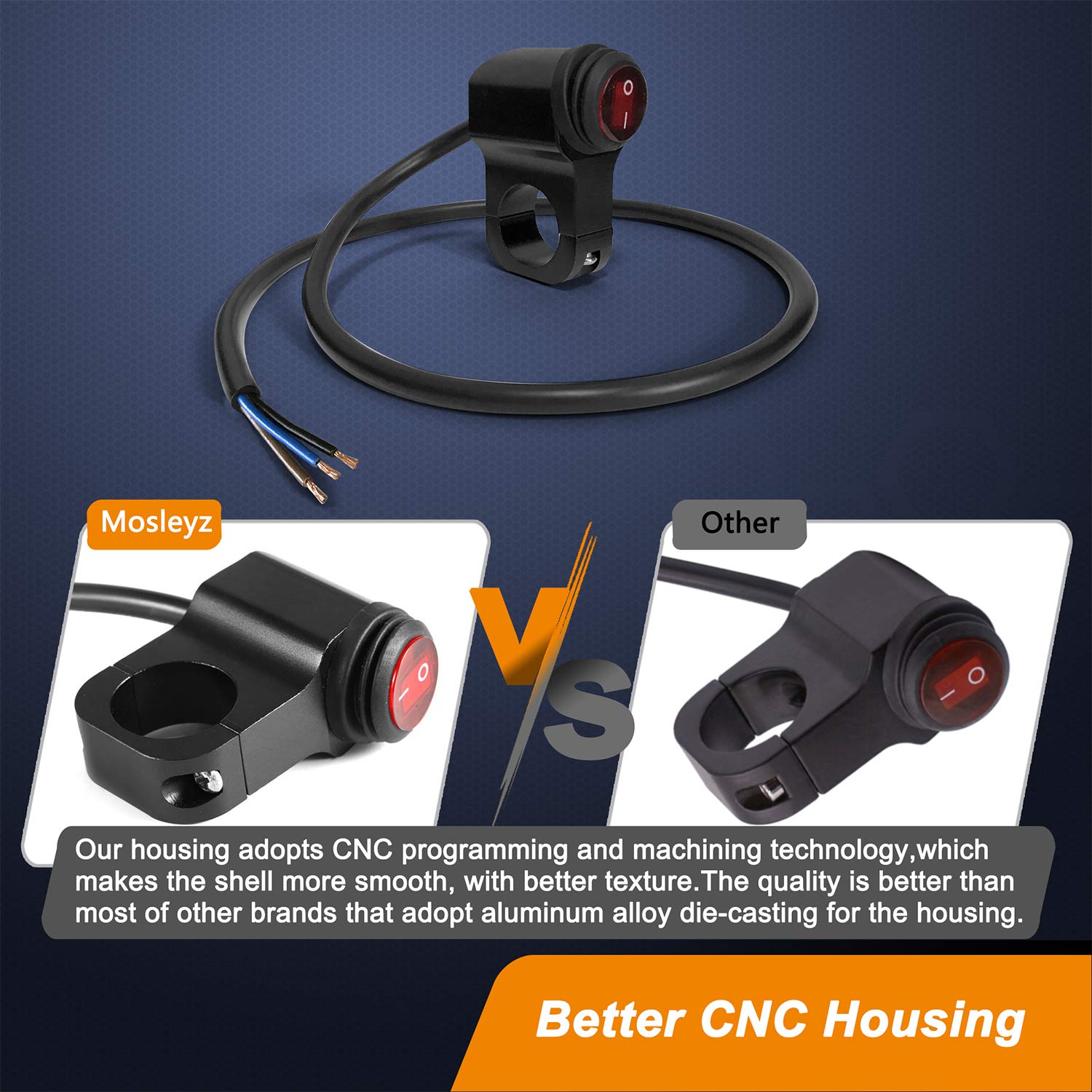 ATV Light Switch 12V Handlebar Switch Waterproof Motorcycle Light Switch CNC Aluminum Alloy Handlebar Toggle Switch for Motorcyc