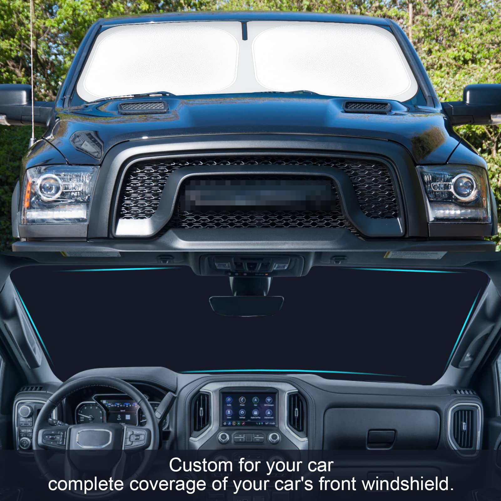 Car Windshield Sun Shade Compatible With 2019 2020 2021 2022 2023 2024 2025 Dodge Ram 1500 2Dr Regularcab, 4Dr Quadcab, Crewcab,