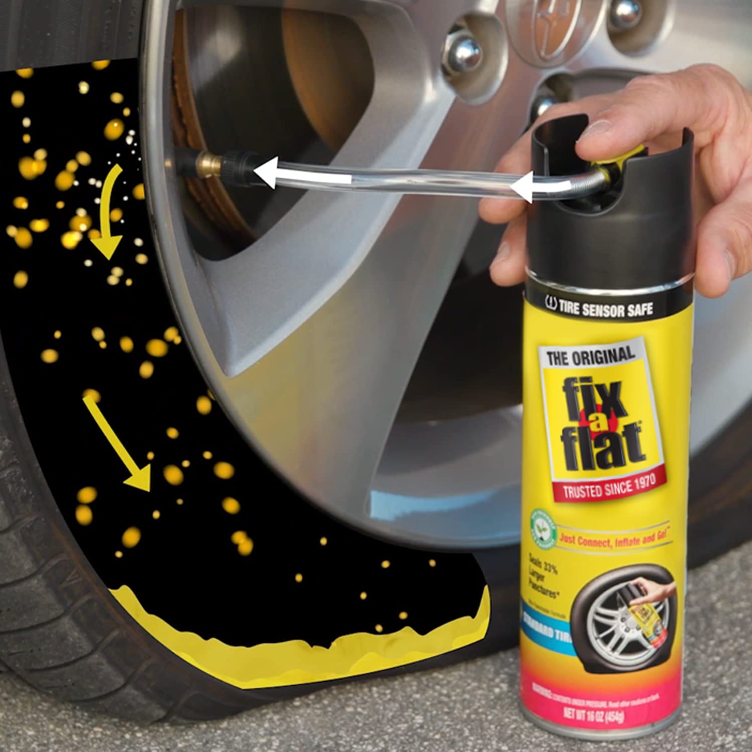 Fix-A-Flat S60197 Aerosol Emergency Flat Tire Repair And Inflator, For Standard Tires, Universal Fit For All Cars, 16 Oz (Pack O