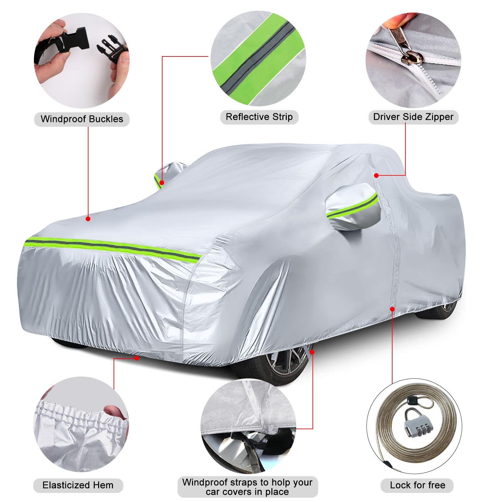 Waterproof Car Covers Replace For 2006-2024 Honda Ridgeline, 6 Layers Silver All Weather Custom-Fit Car Cover With Zipper Door &