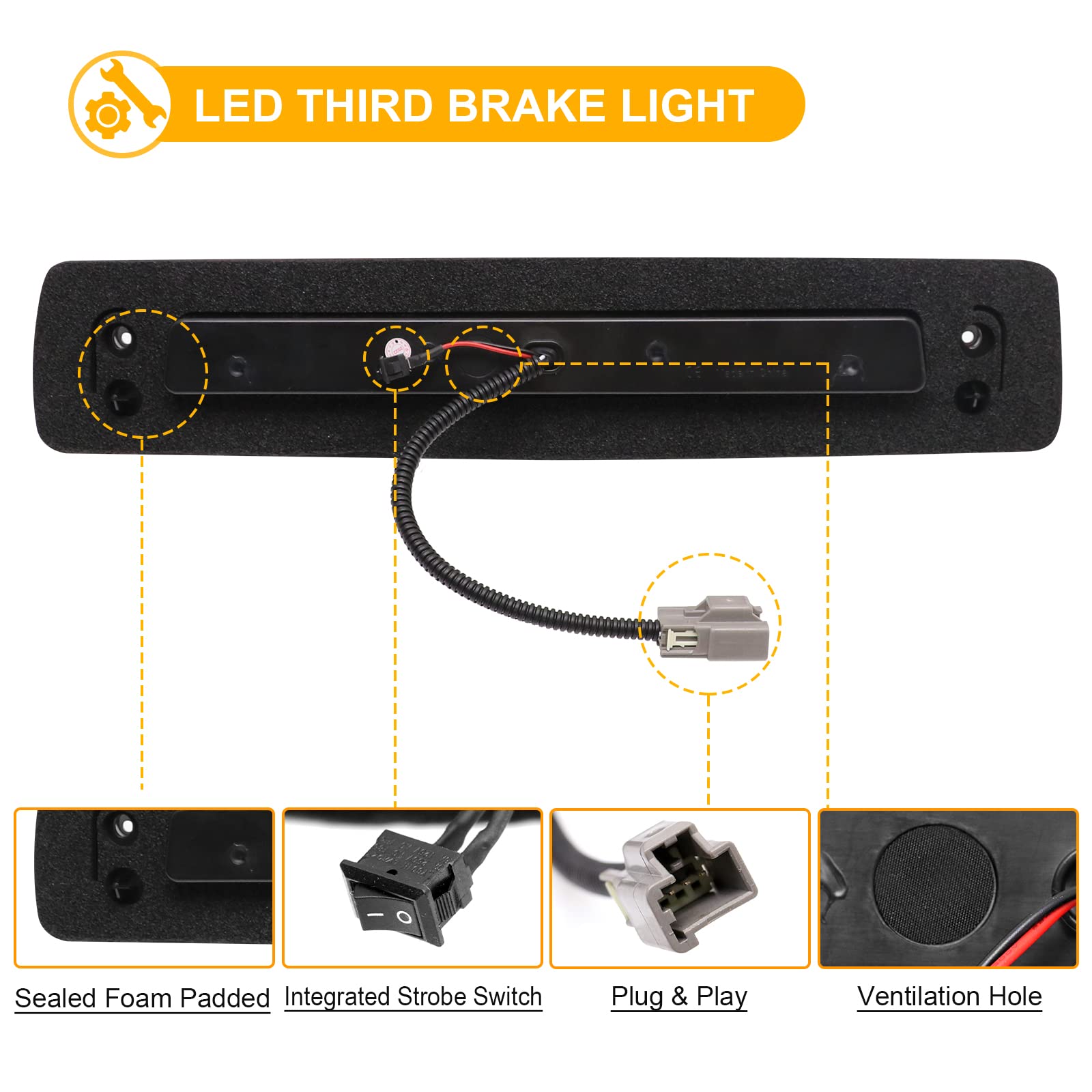 R&F Auto Smoked Led Third Brake Light Replacement For Colorado/Canyon (2015-2023) Roof Cargo Lights High Mount Brake Lamp With S
