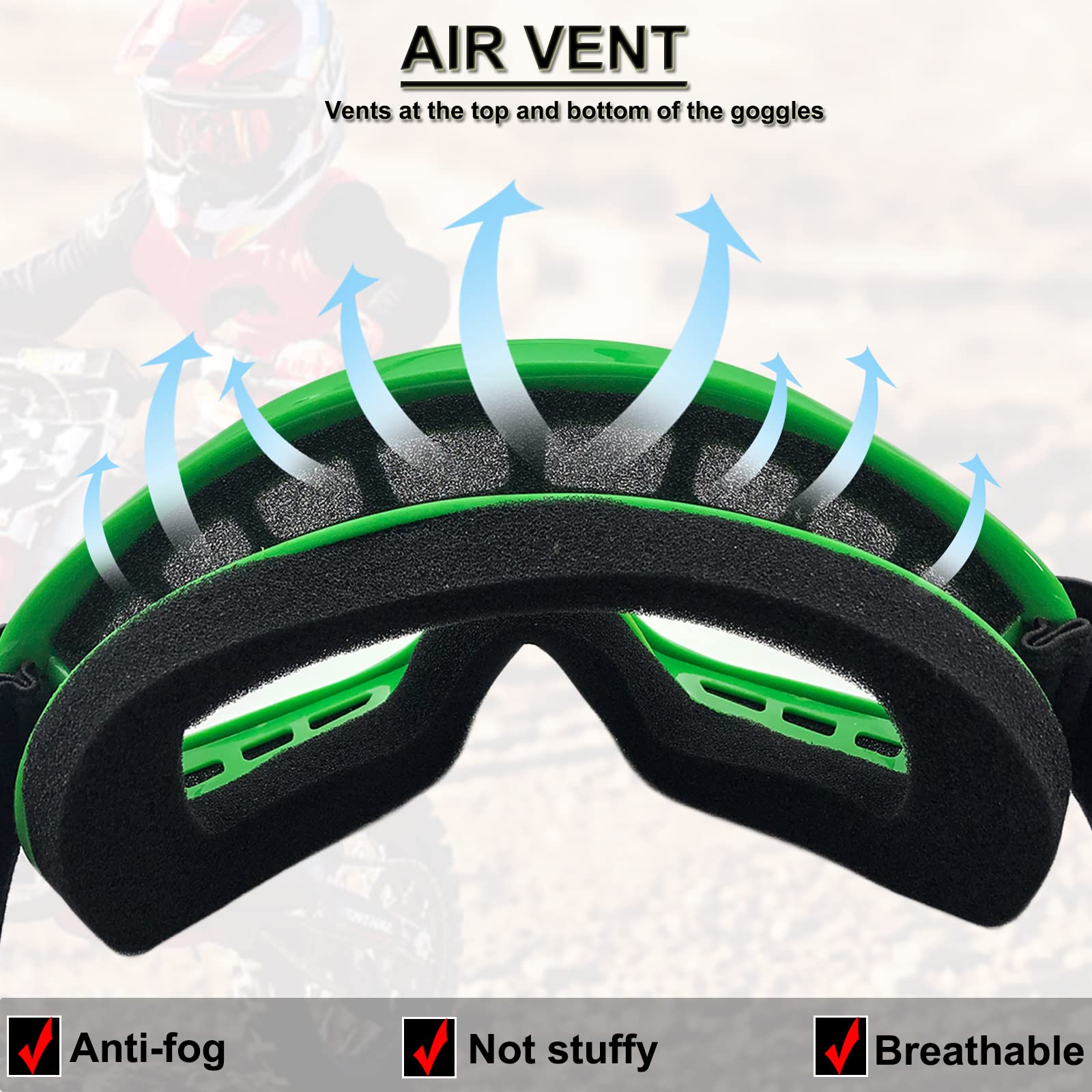 Kids Dirt Bike Goggles Impact-Resistant Adjustable Child Youth Atv Motorcycle Off-Road Riding Motocross Racing Cycling Goggles G