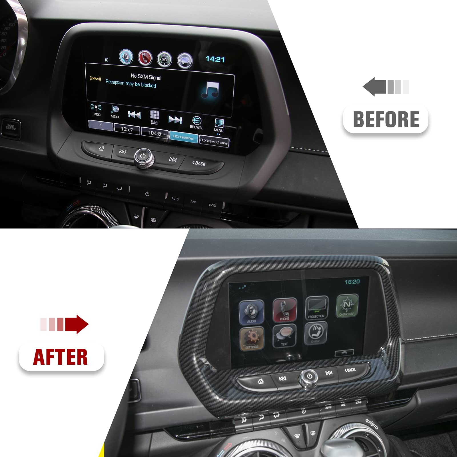 RT-TCZ Navigation GPS Large Screen Panel Frame Cover Carbon Fiber Interior Accessories for Chevrolet Camaro 2017 2018 2019 2020