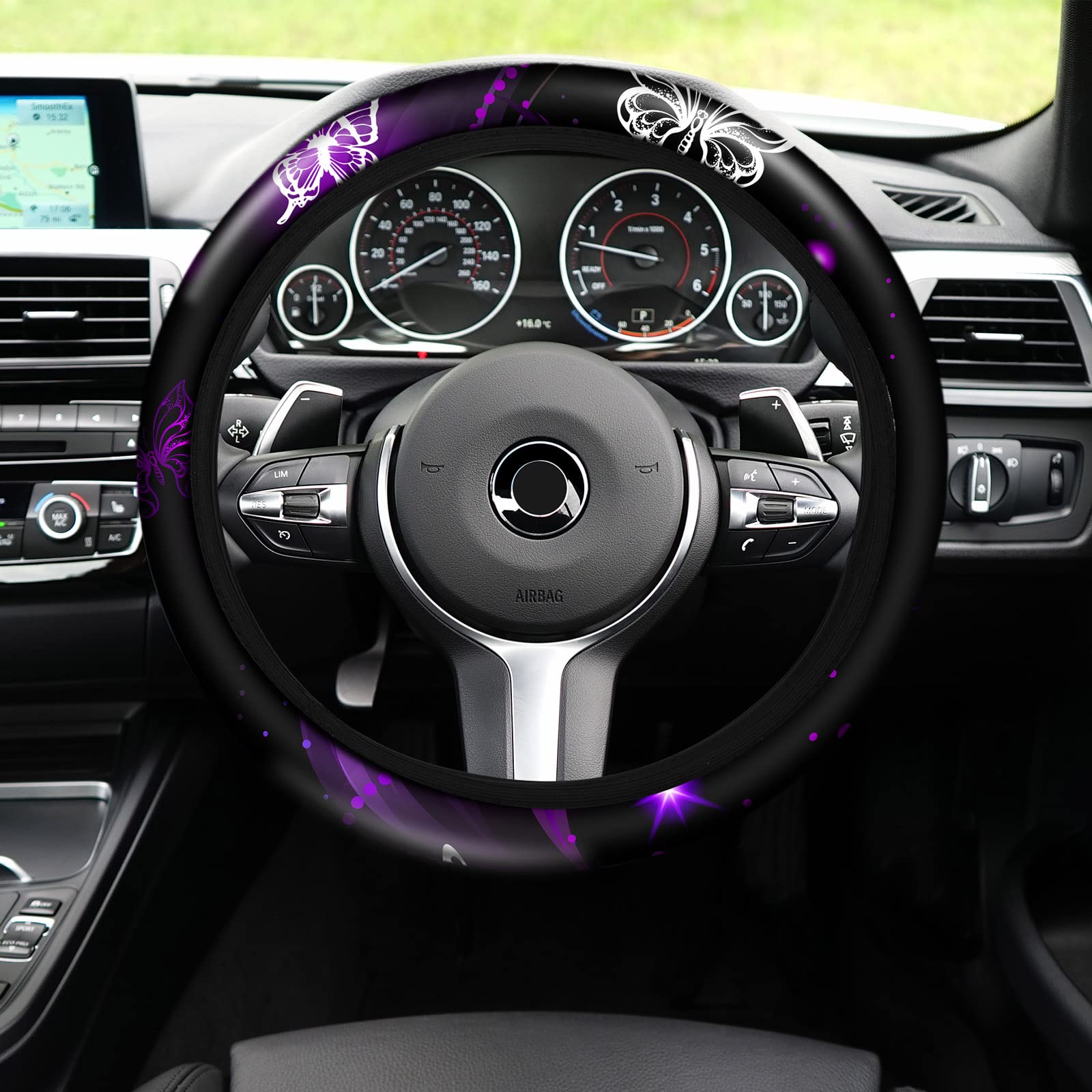 15 Pcs Butterfly Car Seat Covers Full Set Butterfly Front Rear Seat Covers Steering Wheel Cover Wrist Strap Coasters Armrest Sho