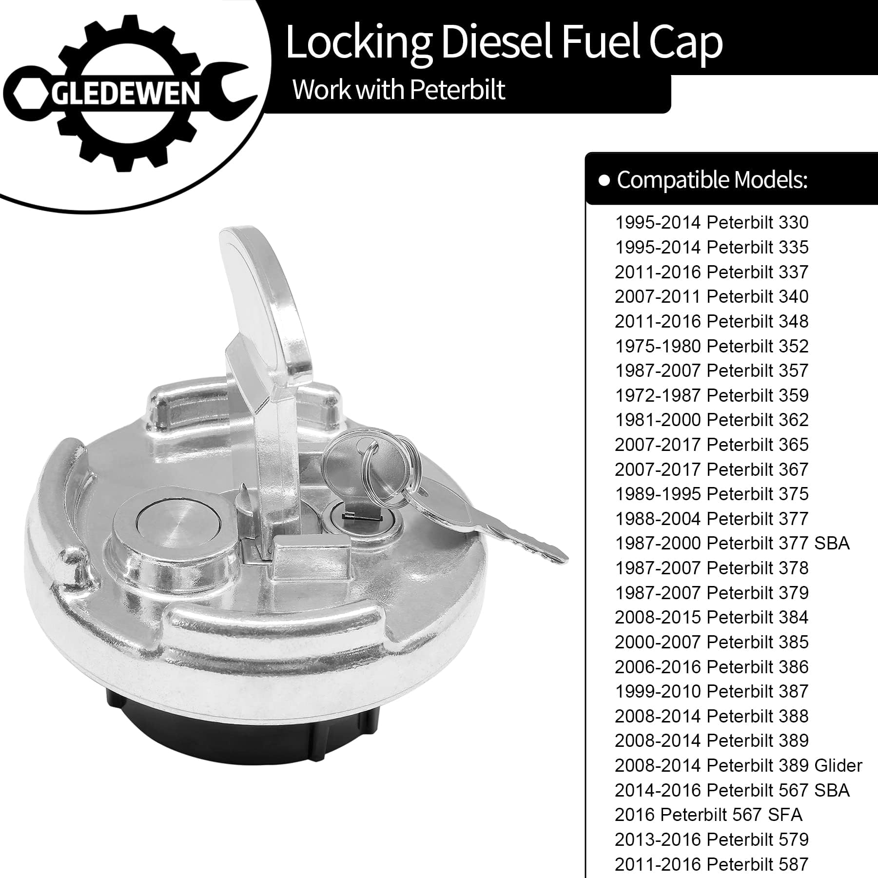 Locking Fuel Cap (2PCS), Compatible with 1972-2017 Peterbilt 330 to 587 Semi Trucks, 4In Lever Style Aluminum Diesel Fuel Tank C