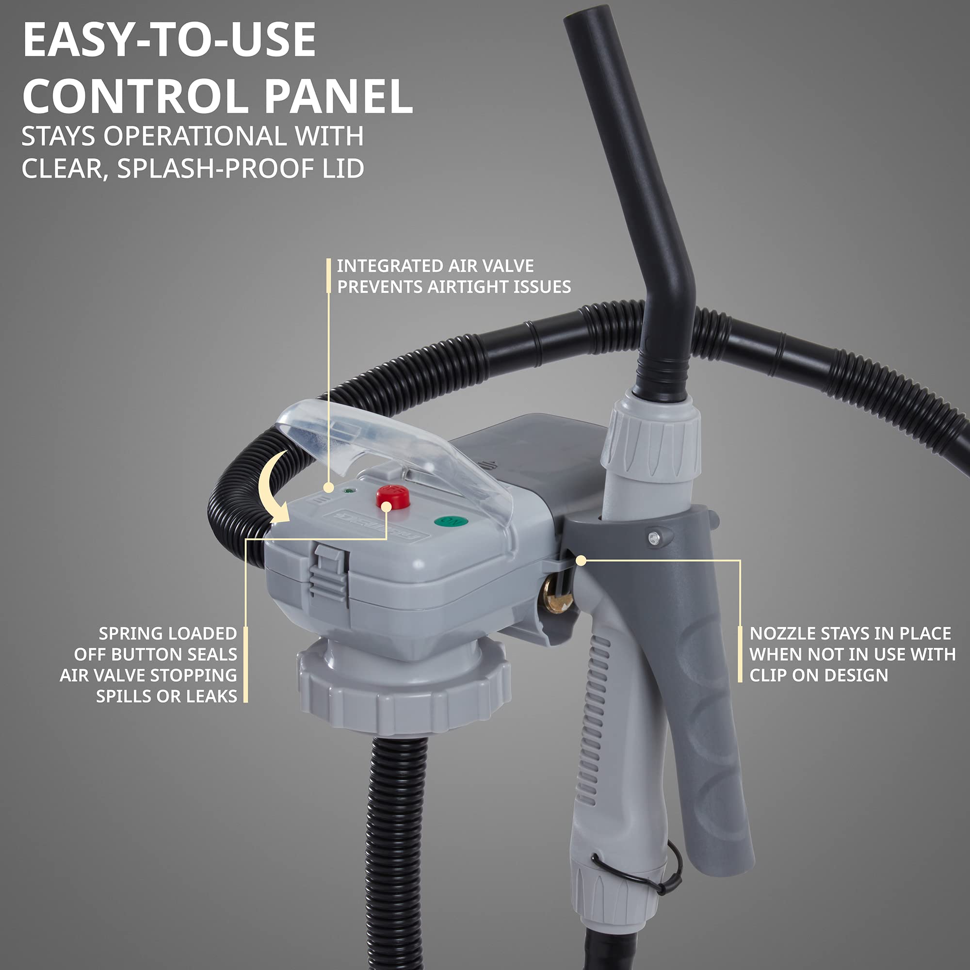 DEWAY Deway Automatic Fuel Transfer Pump with Nozzle, Extra Long Hose, Grey, Model WAYPUMP11, Fits All Gas Cans