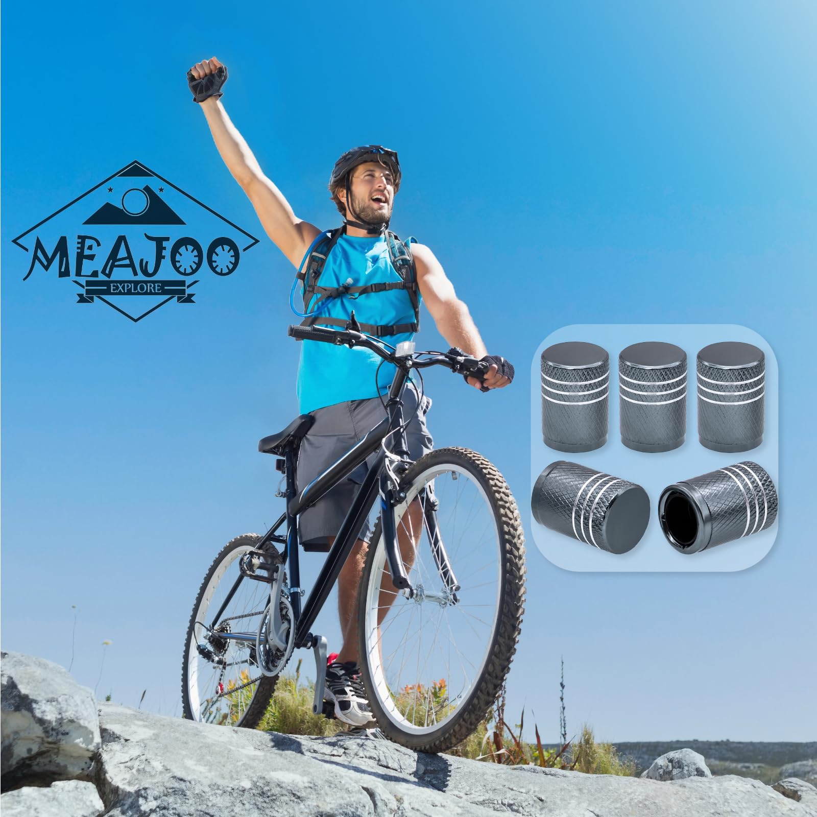 Meajoo 12Pcs Tire Valve Stem Caps, With Plastic Liner, Corrosion Resistant Leak-Proof, Anodized Alloy Universal Tire Valve Stem