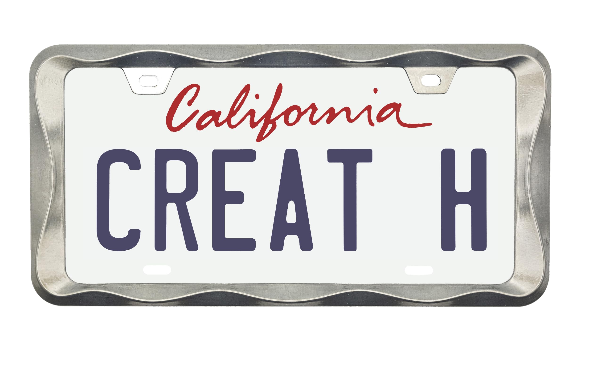 Creathome 3D Curly Wave Pattern Brush Nickel License Plate Frame From Pure Zinc Alloy Metal
