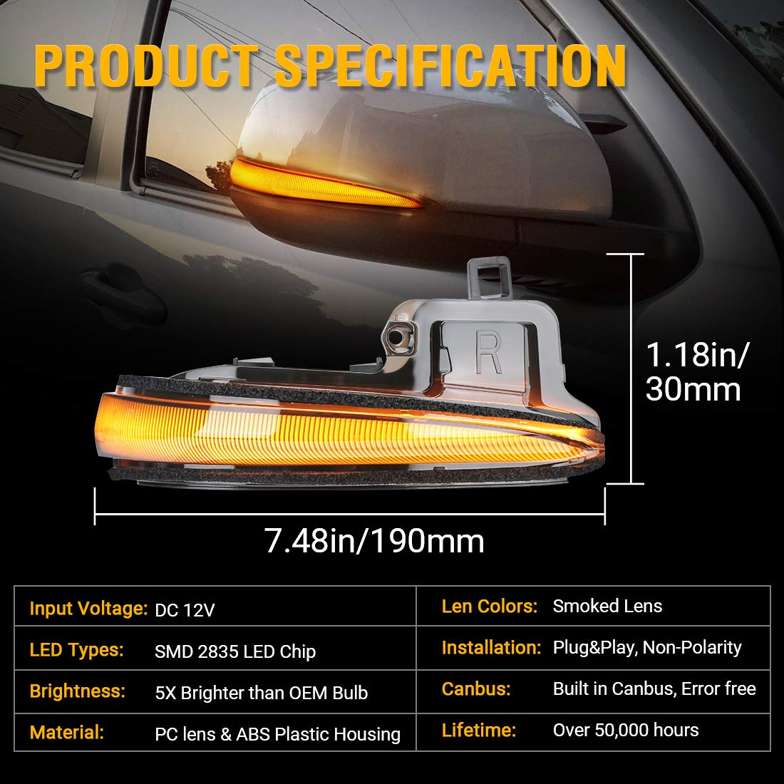 Suparee Led Side Mirror Turn Signal Lights, Sequential Dynamic Indicator Strip Fit For 2016-2021 Tacoma, 2019-2021 Rav4 Xa50, 20