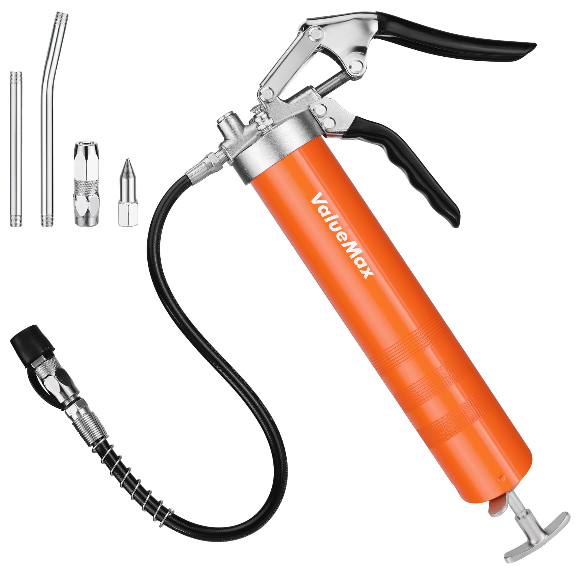 Valuemax Grease Gun, 6000Psi Heavy Duty Grease Gun Kit With 18Inch Flexible Hose, 2 Extension Rigid Pipe, 2 Reinforced Couplers