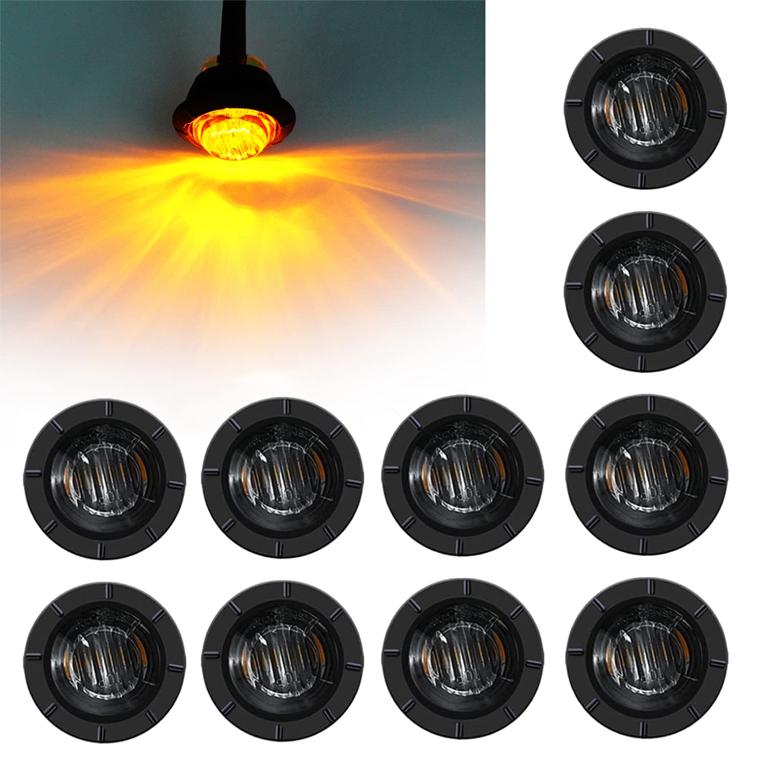 Fxc 10X 3/4'' Round Led Clearence Light Front Rear Side Marker Indicators Light For Truck Car Bus Trailer Van Caravan Boat, Tail