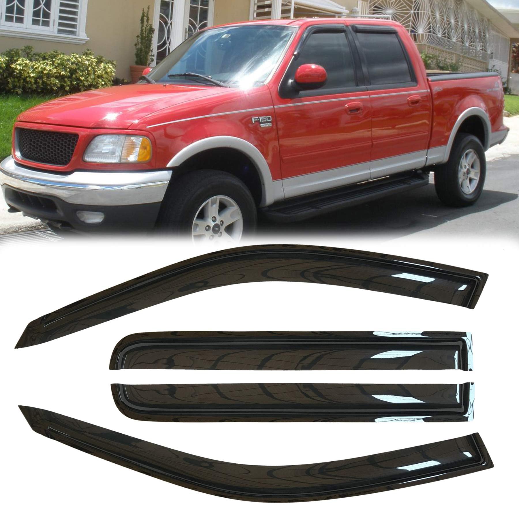 Deebior 4Pcs Original Shatterproof Rainproof Outside Mount Rain Guard Durable Side Window Wind Deflectors Dark Smoke Vent Window