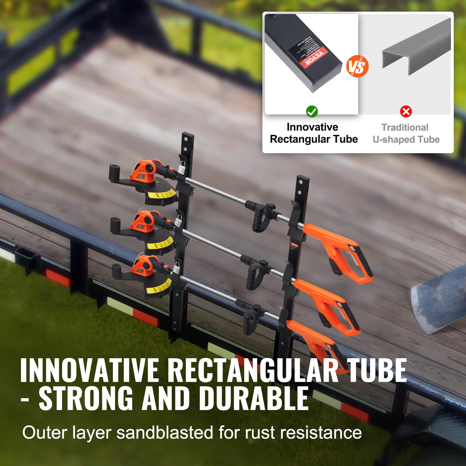 VEVOR Trimmer Rack, 3 Place Weeder Trimmer Rack, Trim Holder Trailer Rack with Zinc Alloy Password Lock, Wall-mounted or Mount o