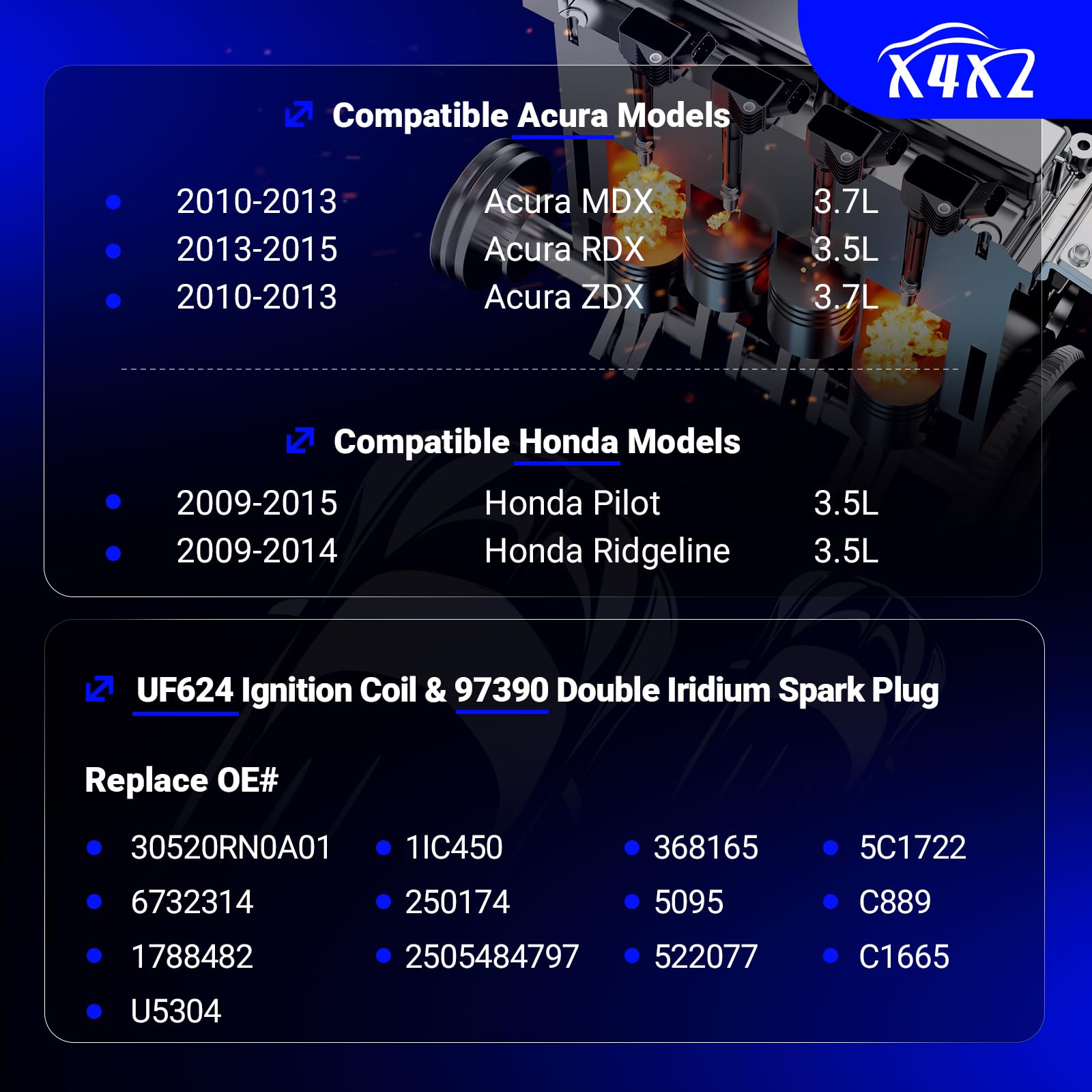 Uf624 Ignition Coil & 97390 Double Iridium Spark Plug For Acura 10-13 Mdx,13-15 Rdx,10-13 Zdx/Honda 09-15 Pilot,09-14 Ridgeline