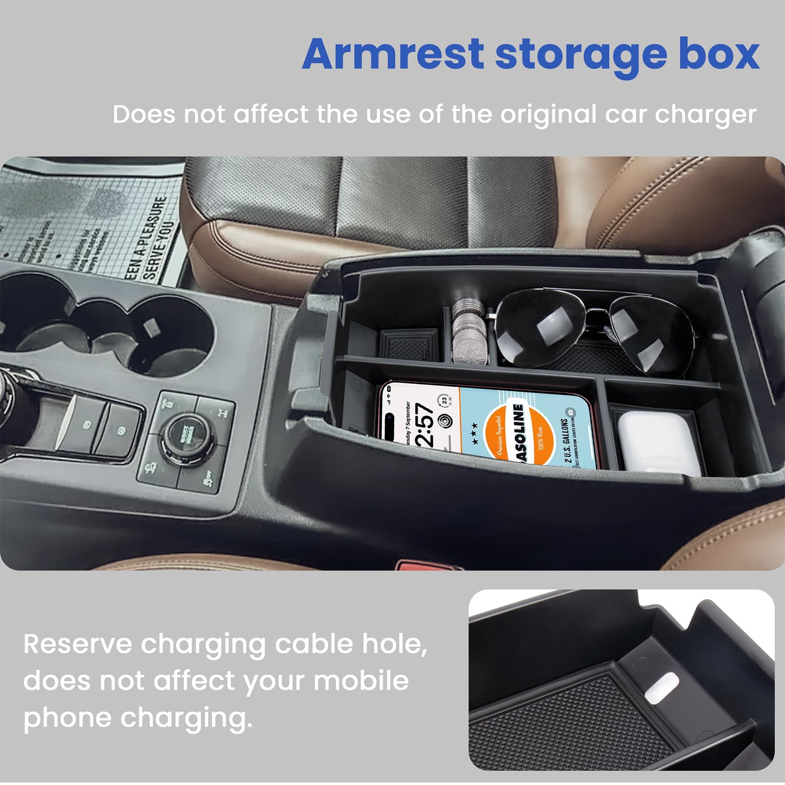 Carwiner 3 Pcs Center Console Organizer Compatible With 2021-2024 Ford Bronco Sport Cx430 Accessories, Armrest Storage Box & Das