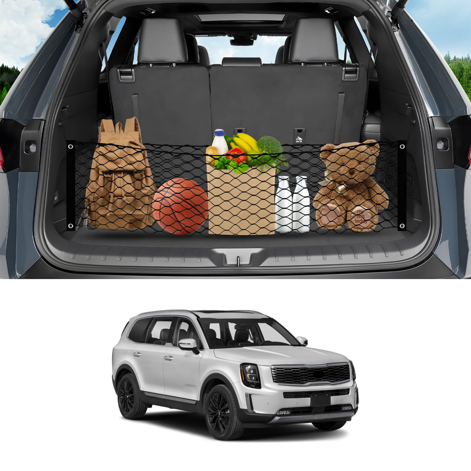 Karltys Envelope Style Cargo Net For Kia Telluride 2025 2024 2023 2022 2021 2020, Elastic Heavy Duty Rear Trunk Mesh Cargo Netti