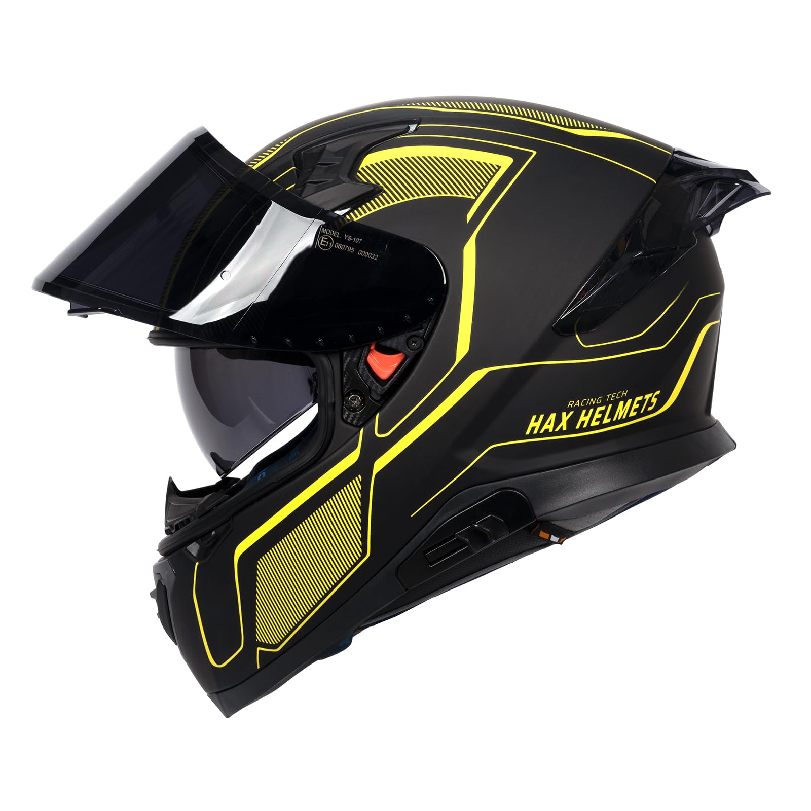 HAX Full Face Motorcycle Helmet with Dual Rear Wing and Pinlock Ready DOT Approved - Lightweight and Durable Motorbike Street Bi