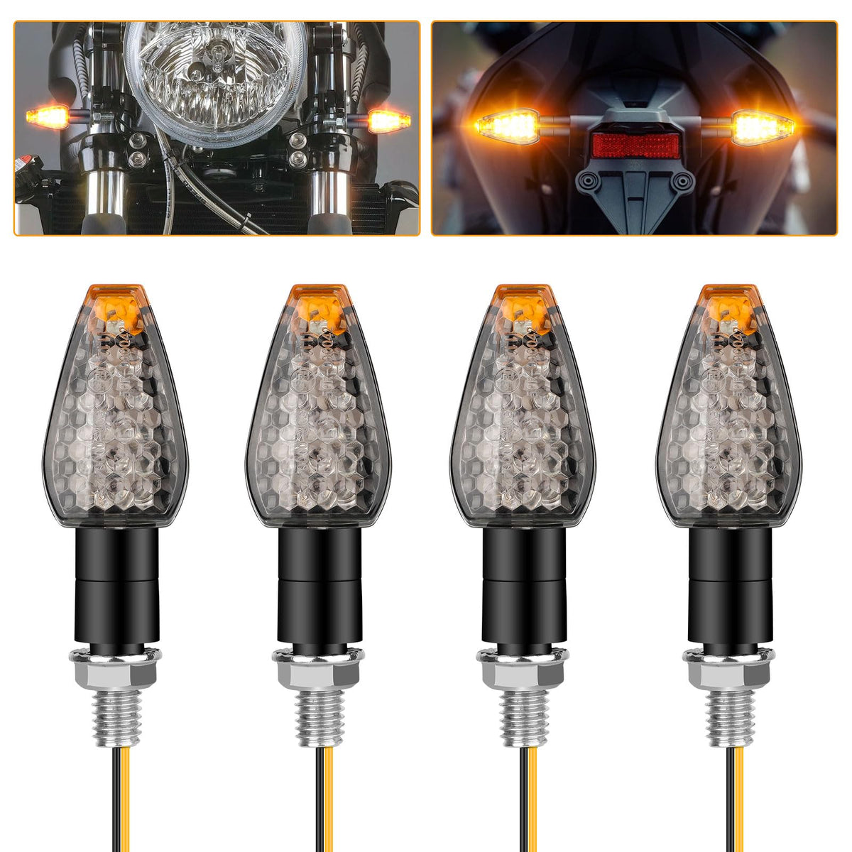 4Pcs Led Motorcycle Turn Signals, 12V Motorcycle Indicator Lights, Motorbike Led Blinker Amber Lights, Led Turn Signal Lights Motorcycle Blinkers, Mini Stalk Arrow Front Rear Lights