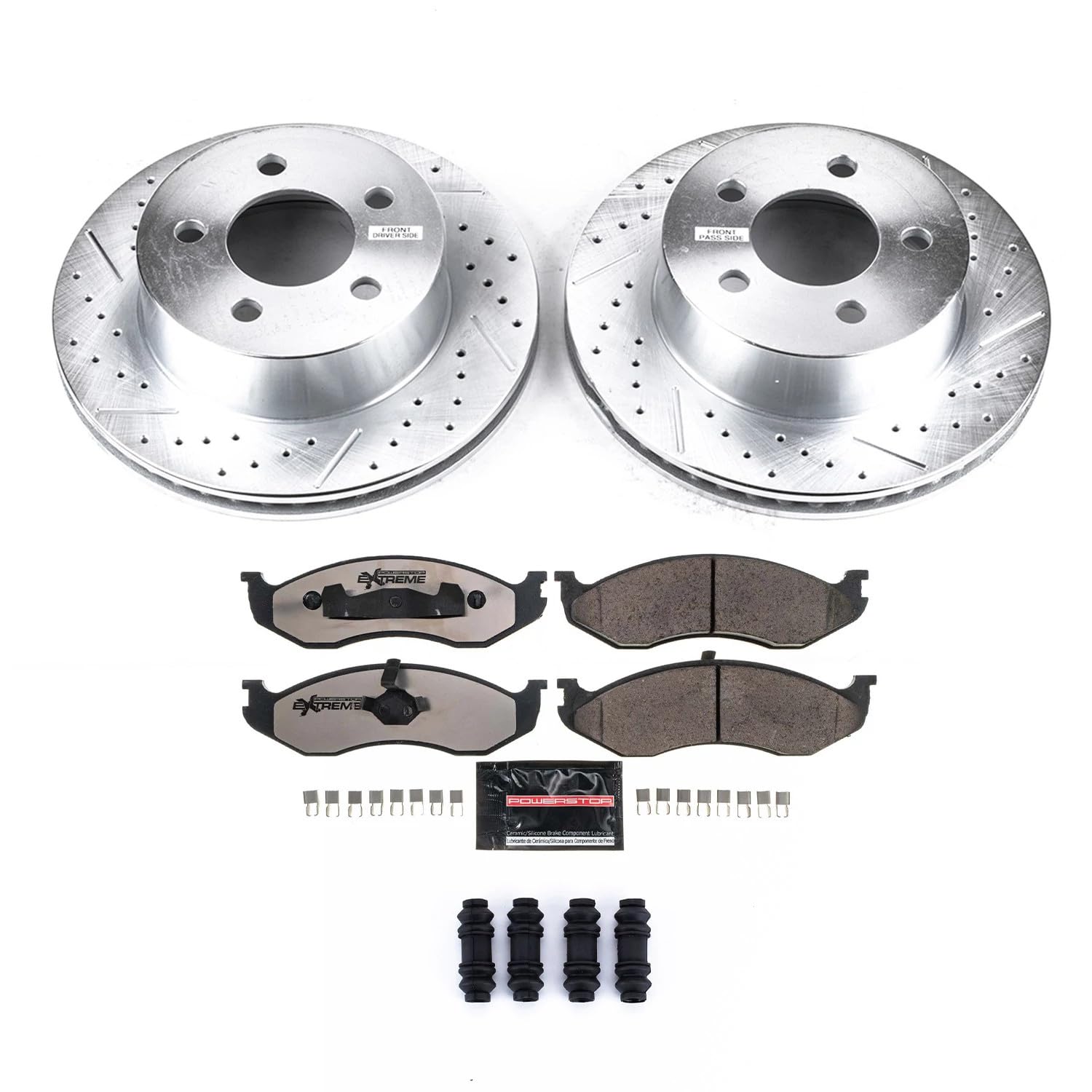 Power Stop K2152-36 Front Z36 Truck & Tow Brake Kit, Carbon Fiber Ceramic Brake Pads And Drilled And Slotted Brake Rotors For Jeep Cherokee Wrangler Xj