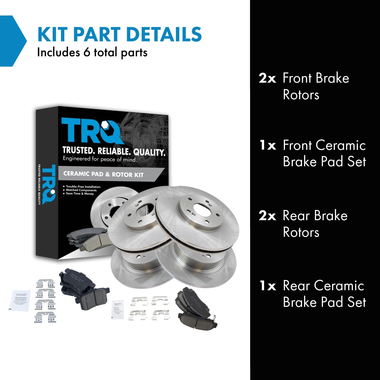 Trq Front And Rear Brake Pad & Rotor Kit Brake Pads Brake Rotor Ceramic Compatible With 2009-2010 Acura Tsx 2008-2010 Honda Acco