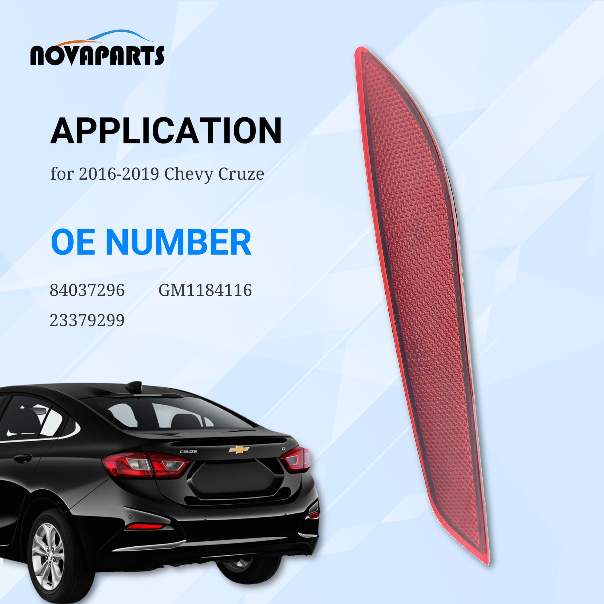 Novaparts Left Driver Side Rear Bumper Reflector For 2016 2017 2018 2019 Chevy Cruze 84037296 Gm1184116 23379299