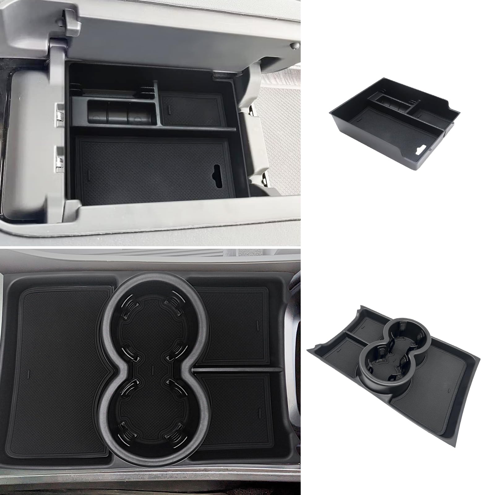 Bestevmod For Rivian R1T & R1S Armrest Storage Box And Cup Holder Lower Center Console Organizer Tray 2Pcs With Pvc Trim Compati