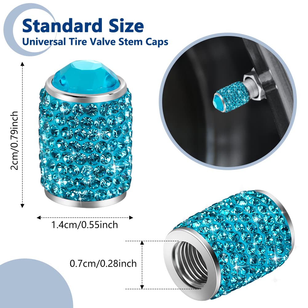 Bling Tire Stem Valve Caps, Crystal Tire Caps Shinny Rhinestone Universal Car Dustproof Tire Valve Caps For Car Suv Motorcycle Bicycle Truck (Sky Blue)